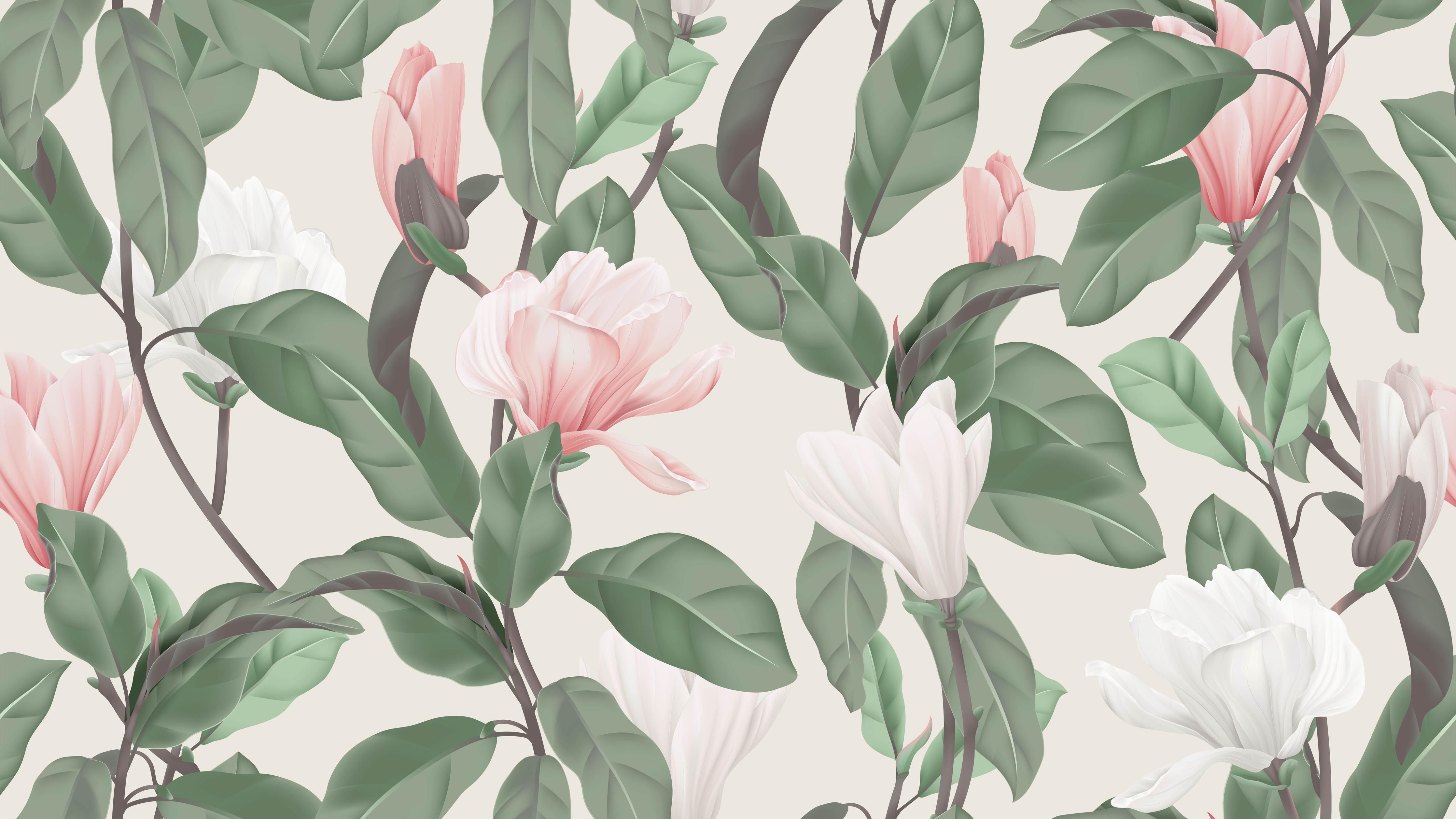 Duschrückwand-Vintage Anise Magnolia Blumenmuster Pastell