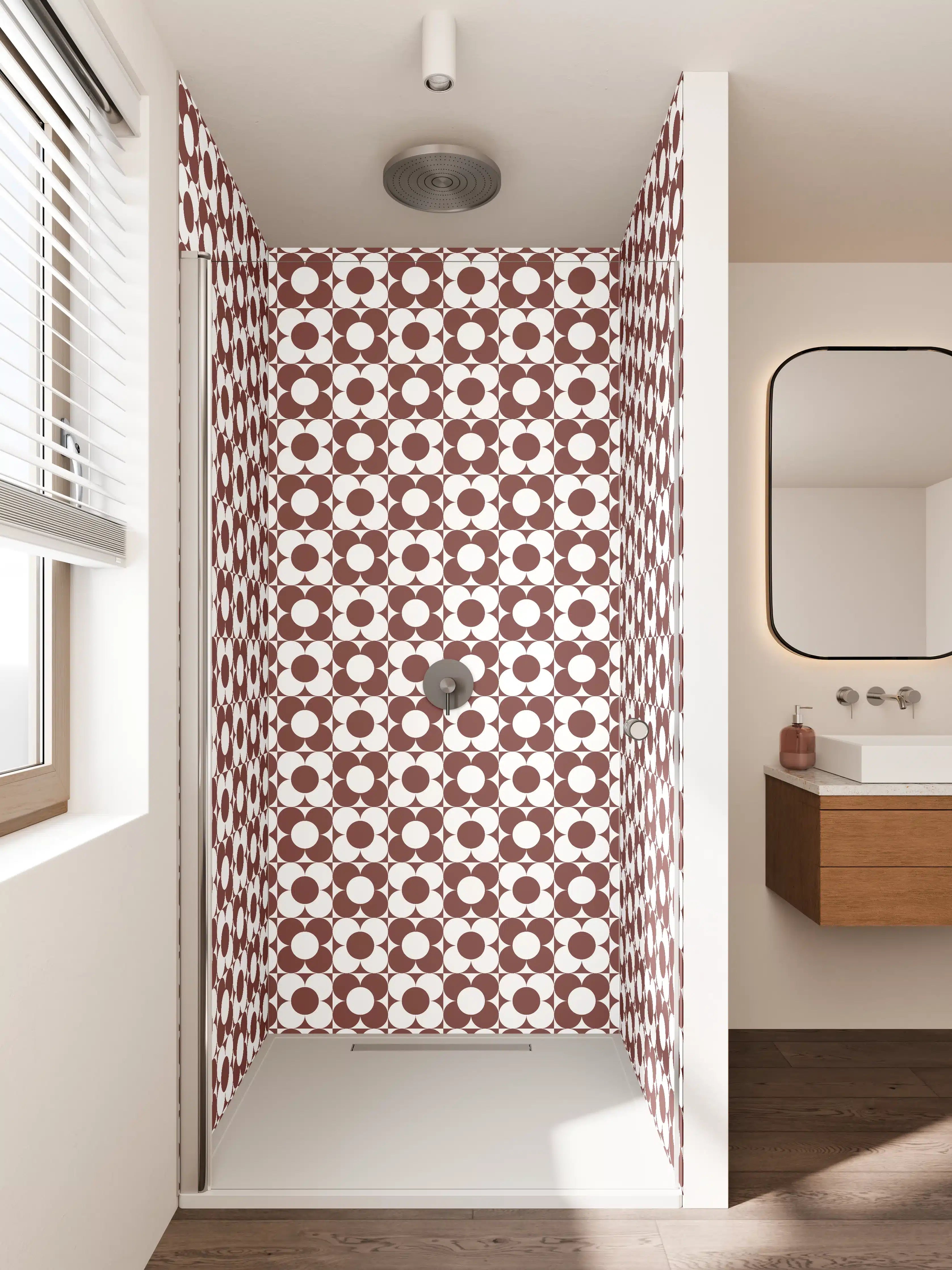 Duschrückwand - Vintage-Muster in Braun und Weiß