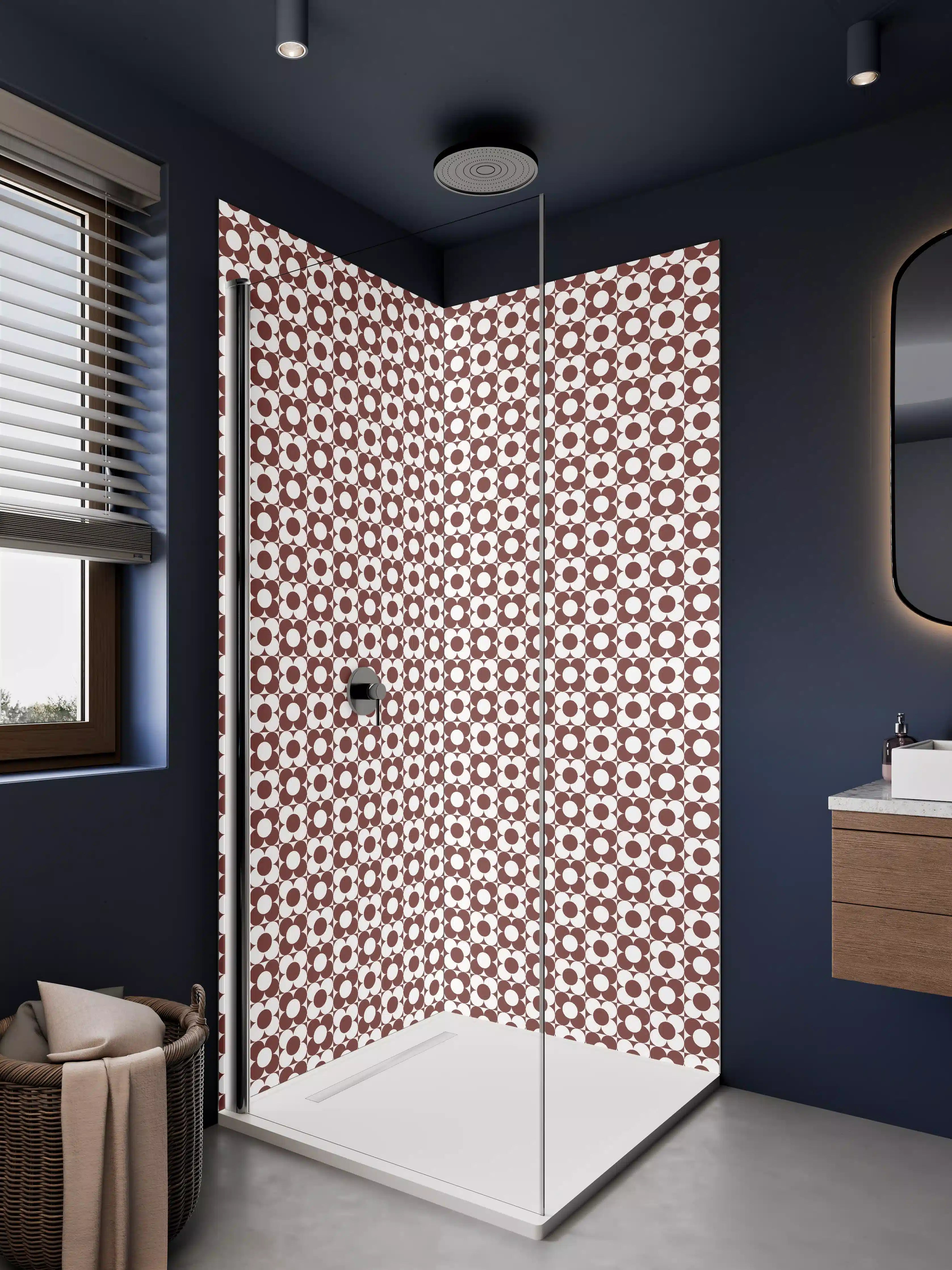 Duschrückwand - Vintage-Muster in Braun und Weiß