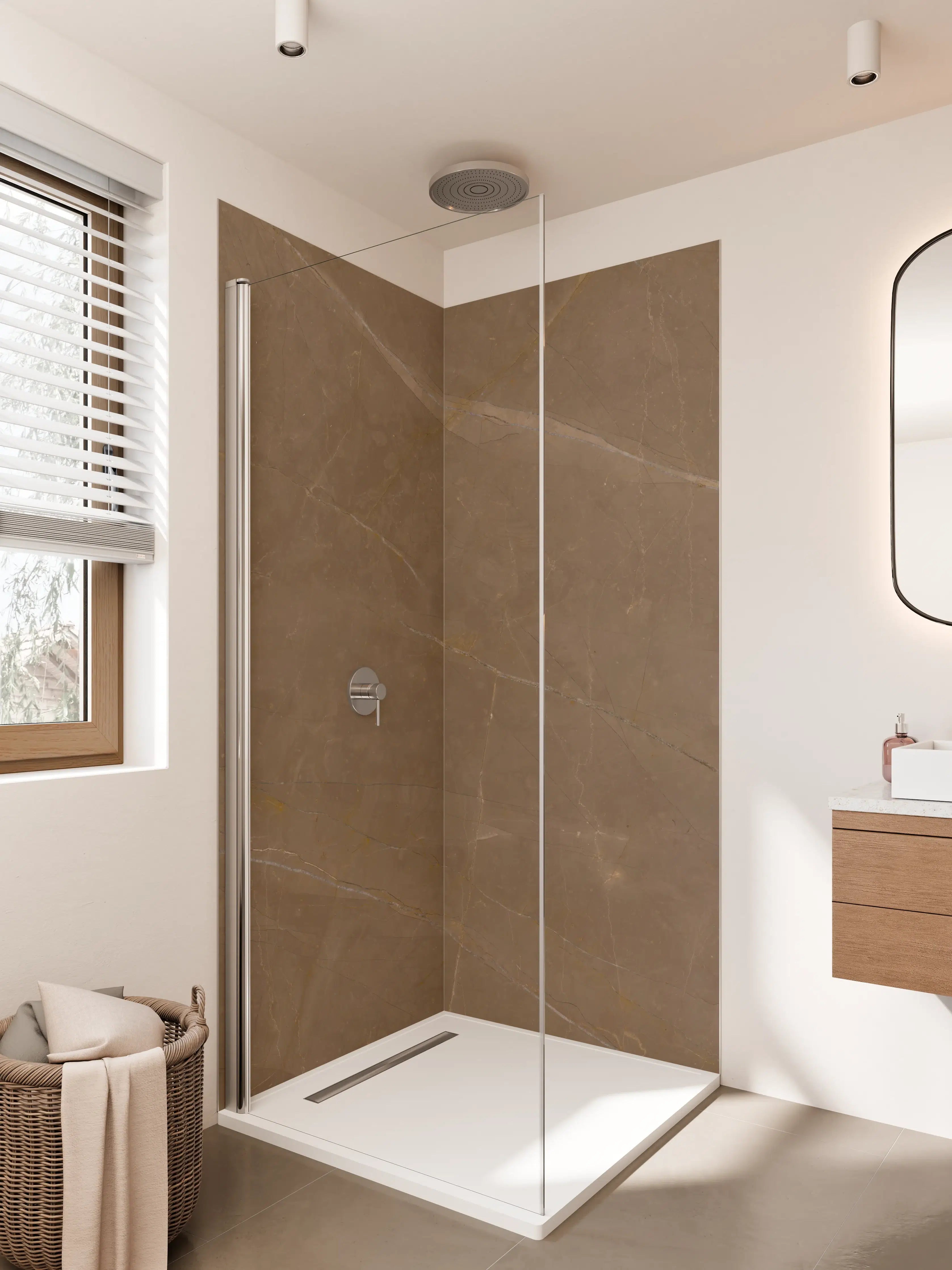 Duschrückwand - Warme Braun-Töne mit natürlicher Maserung