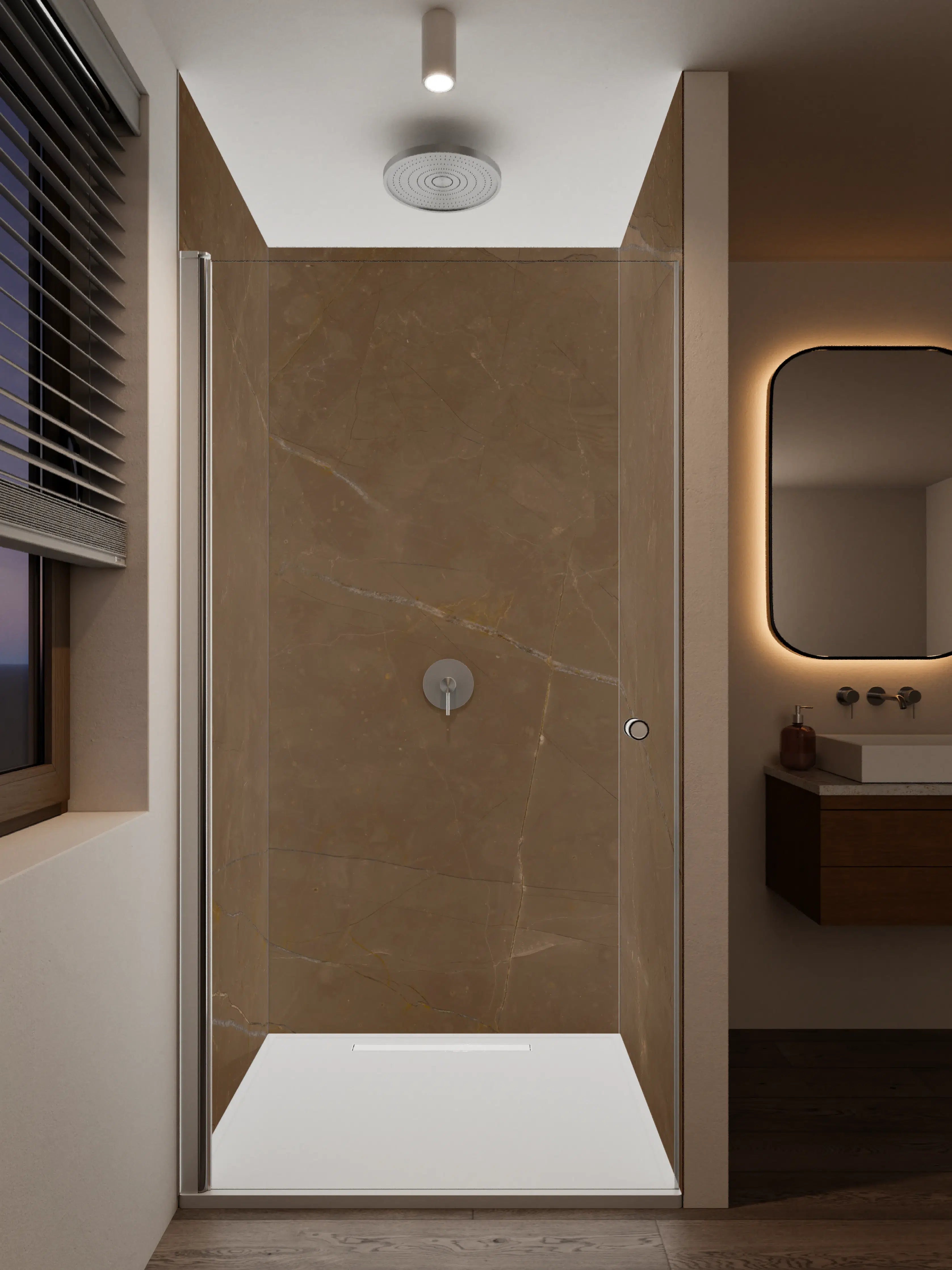 Duschrückwand - Warme Braun-Töne mit natürlicher Maserung