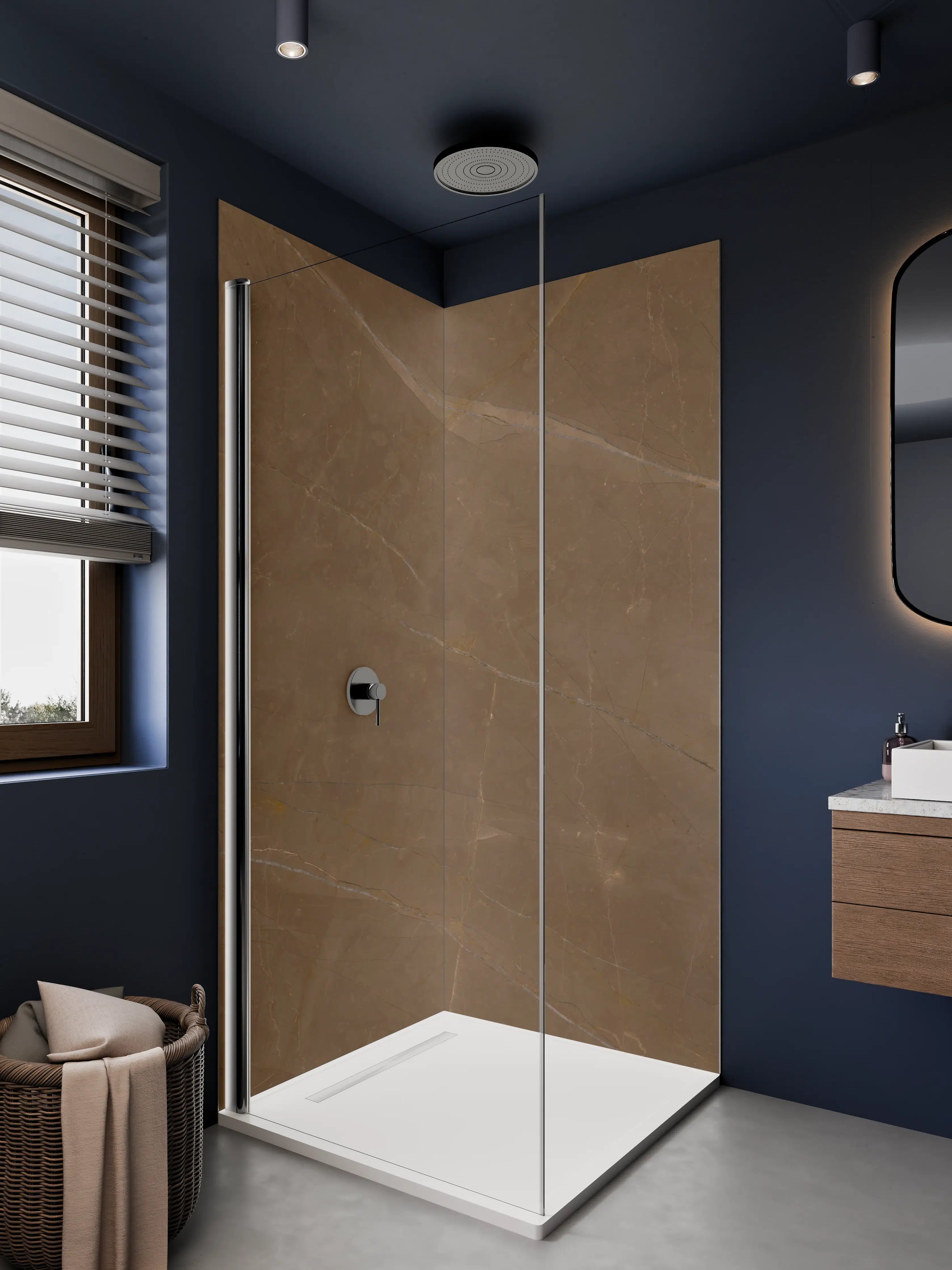 Duschrückwand - Warme Braun-Töne mit natürlicher Maserung