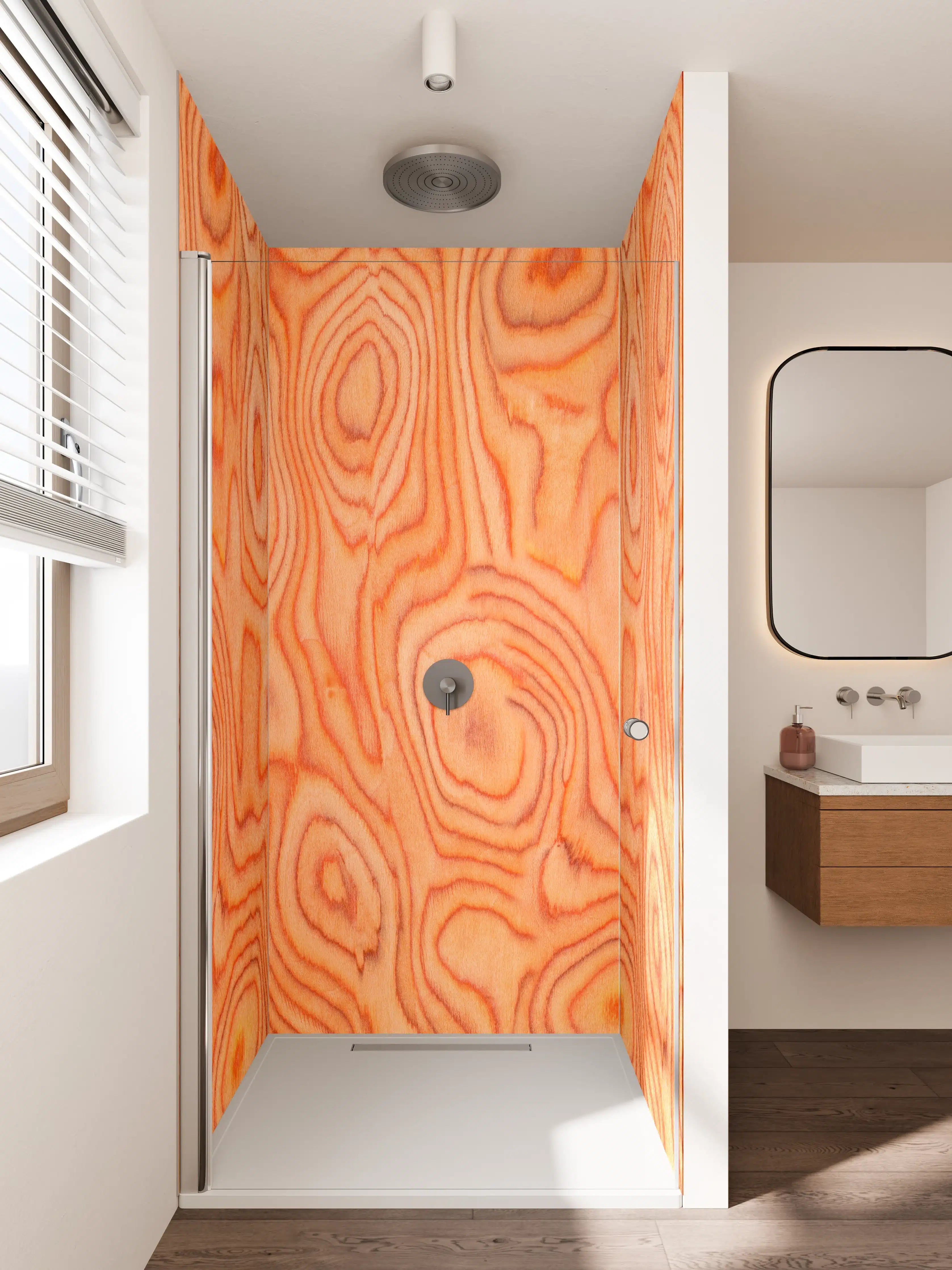 Duschrückwand - Warmer Holzmaserung-Design