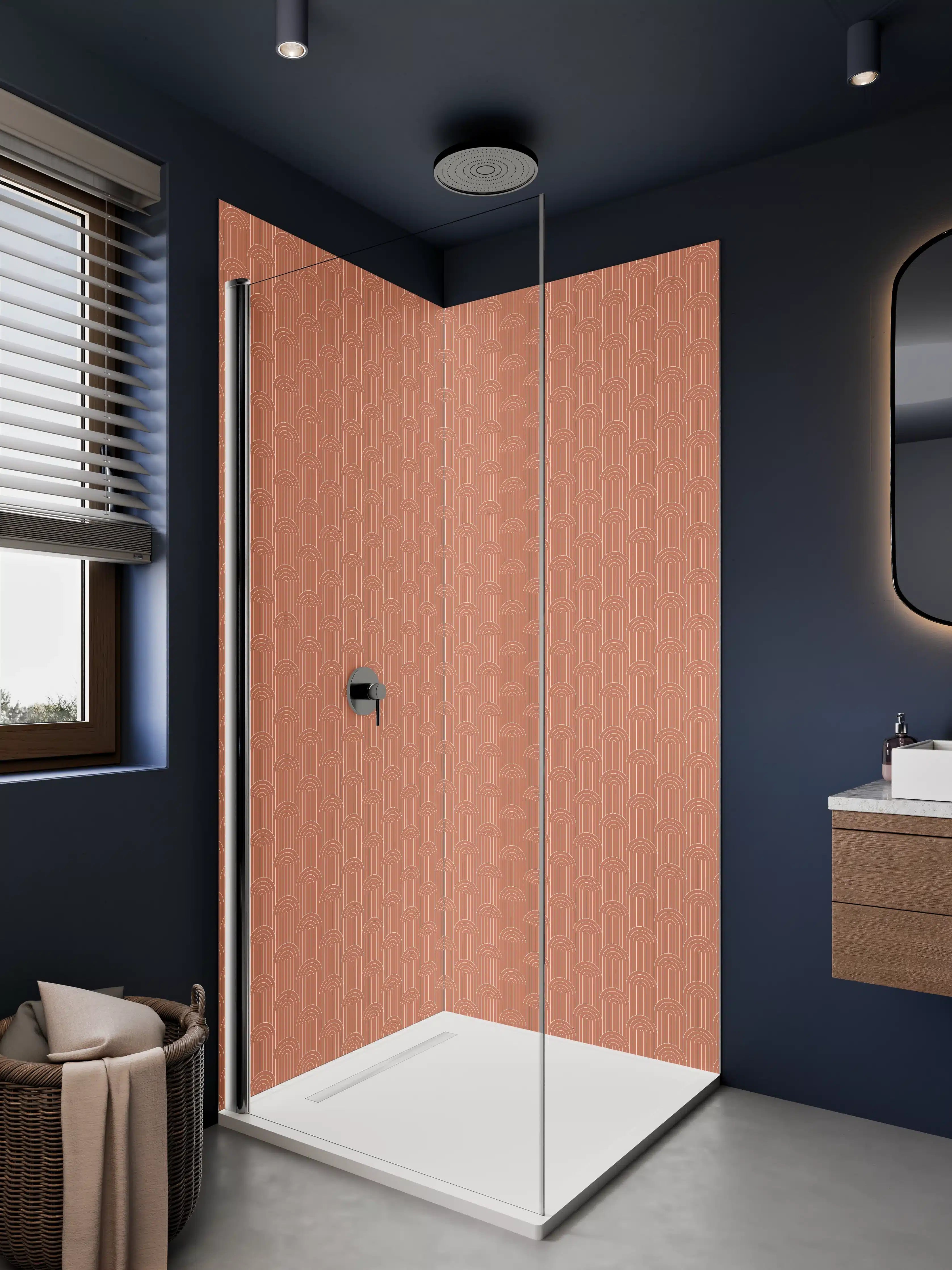 Duschrückwand - Warmer Terrakotta-Design mit dezenter Musterung