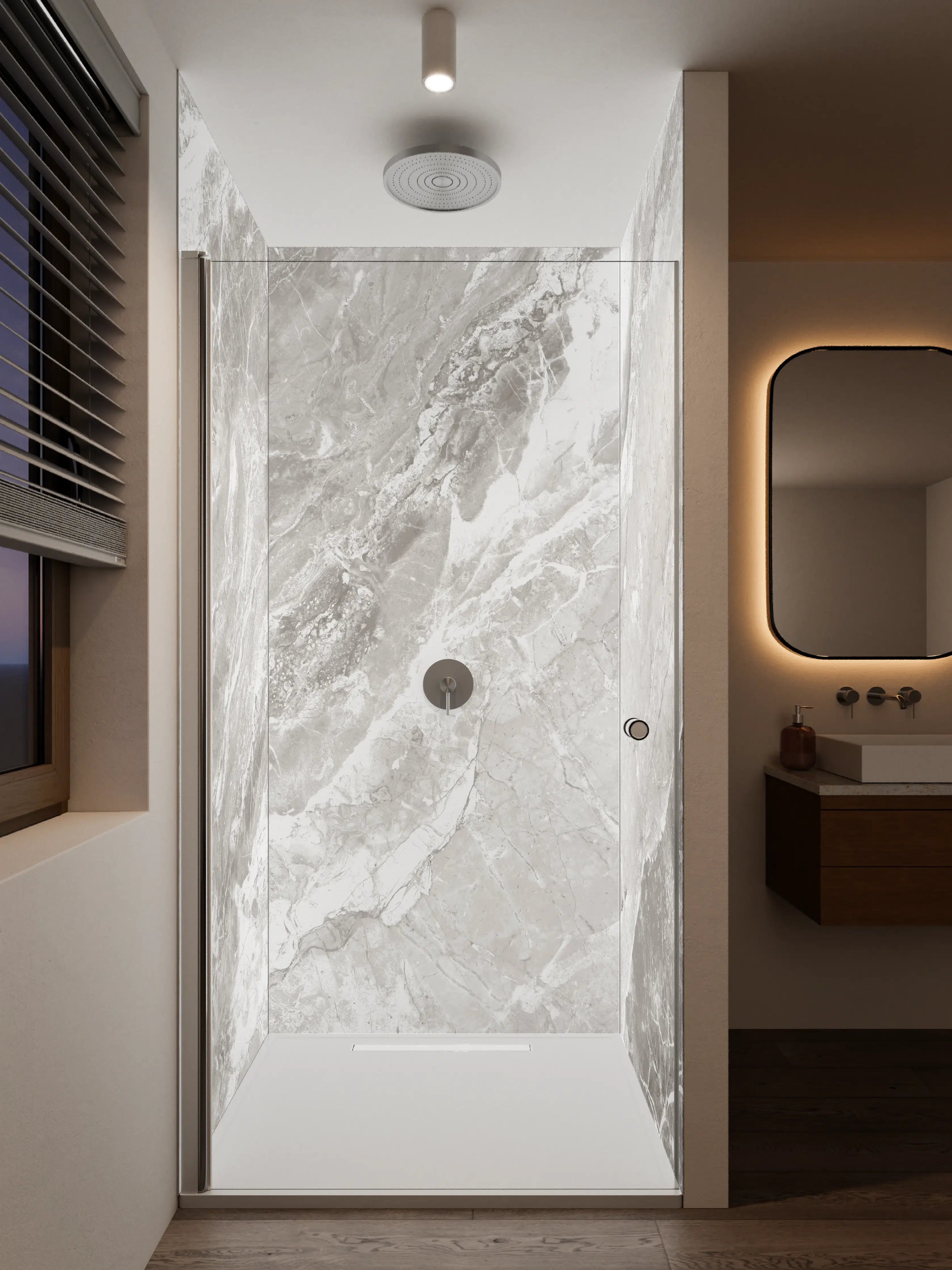 Duschrückwand - Weiße Marmor-Textur mit Graueffekten