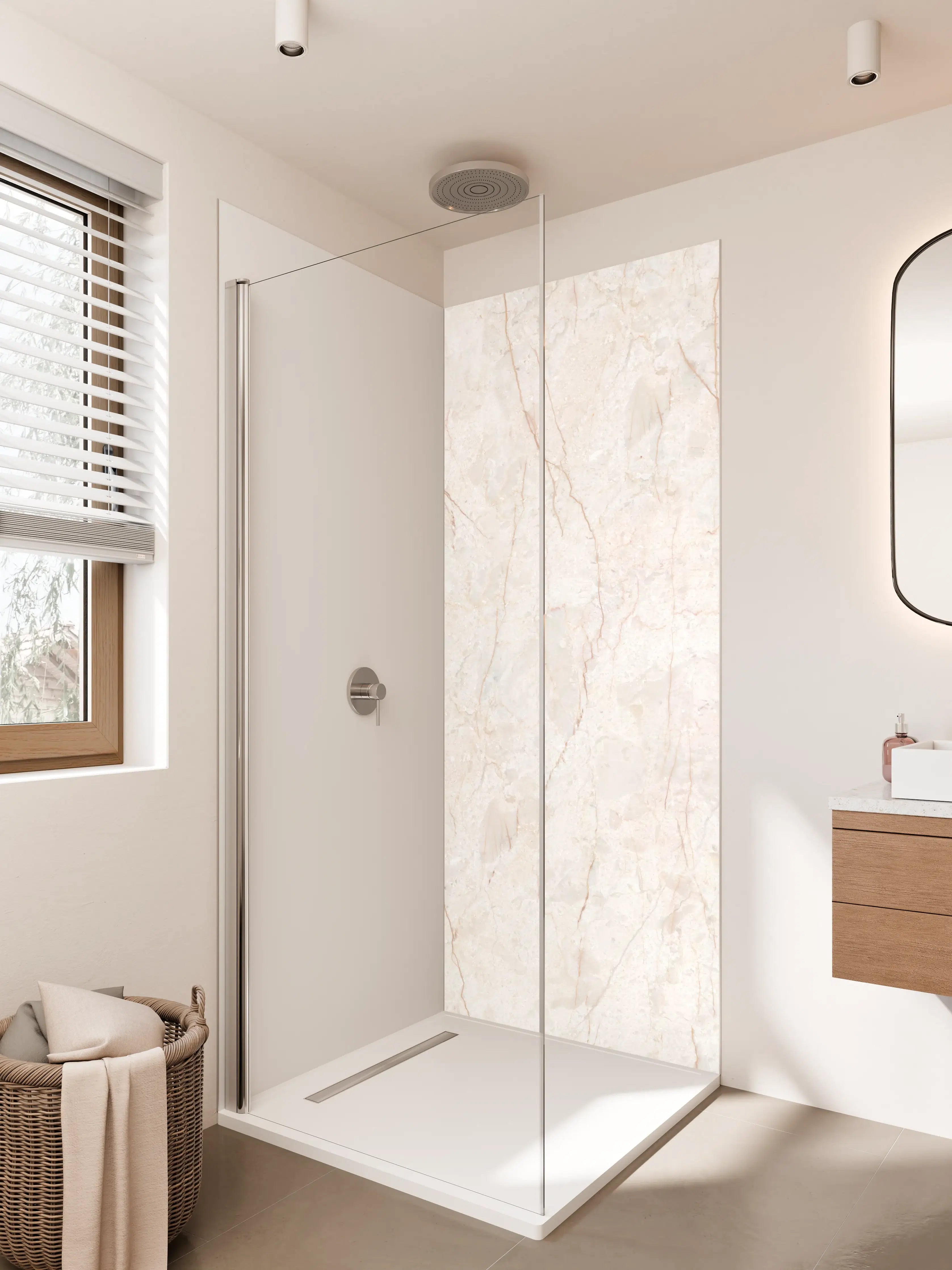 Duschrückwand - Weiße Marmortextur mit zarten Rissen