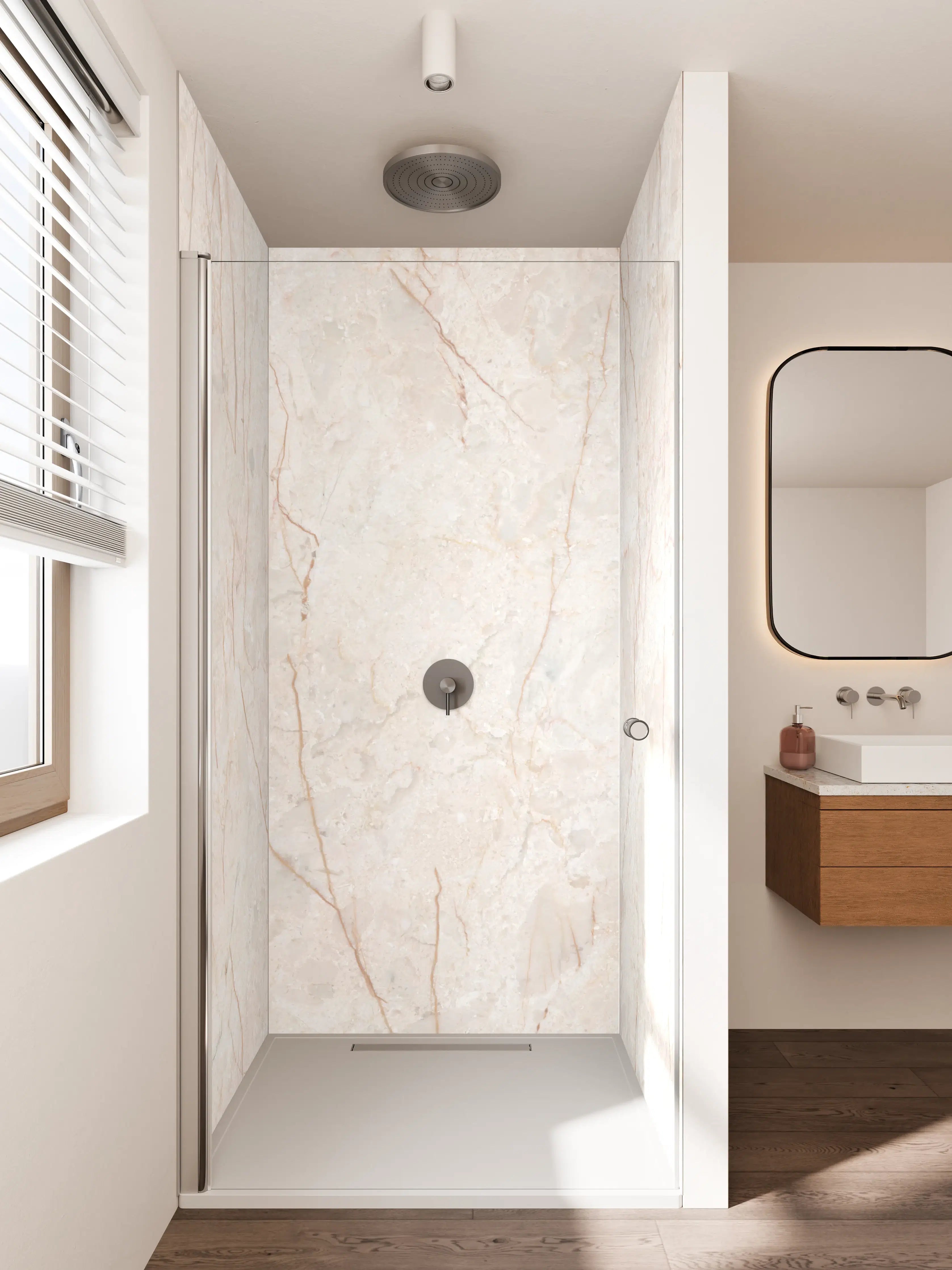 Duschrückwand - Weiße Marmortextur mit zarten Rissen