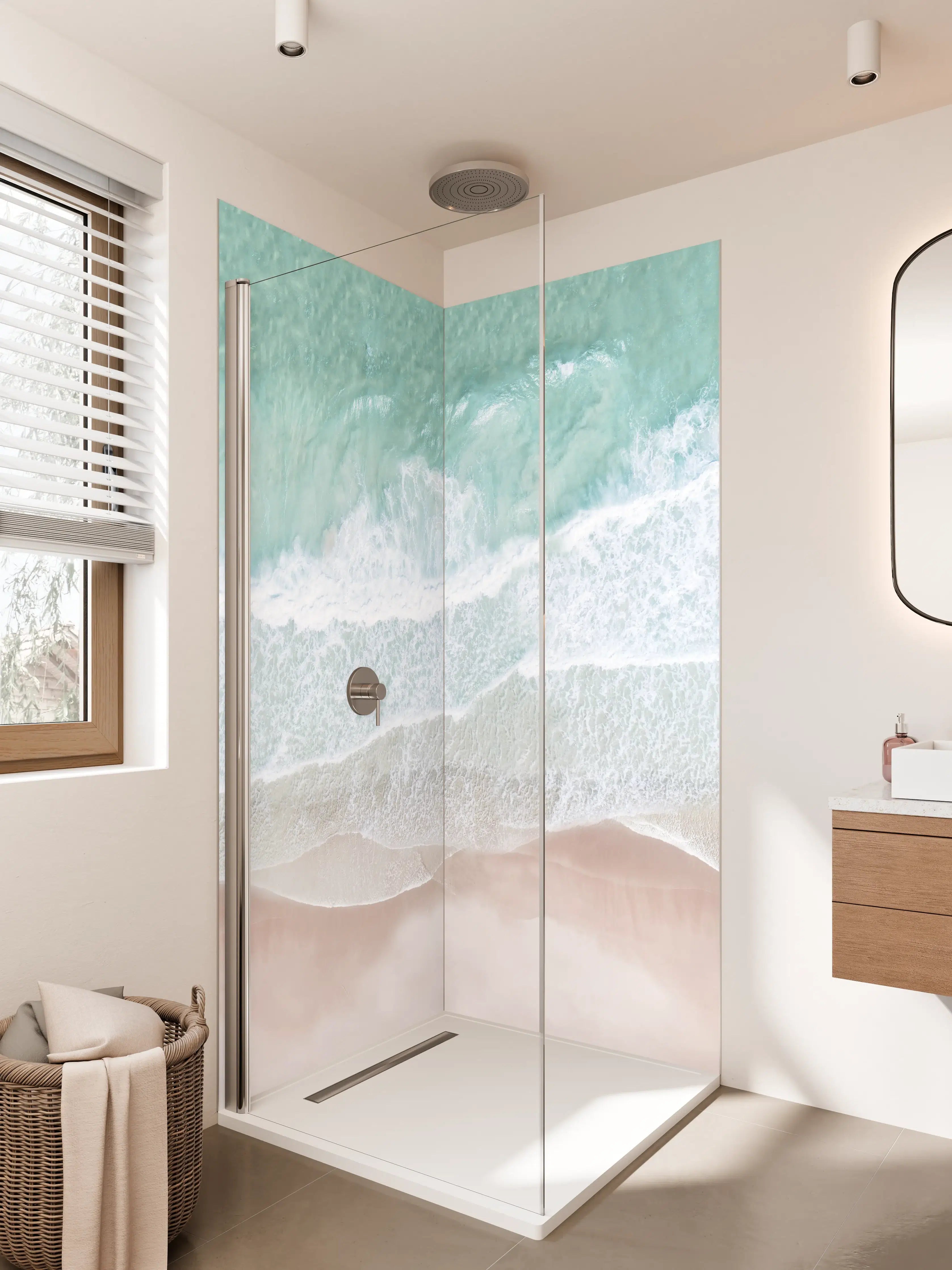 Duschrückwand - Weiße Sandküste mit türkisem Wasser