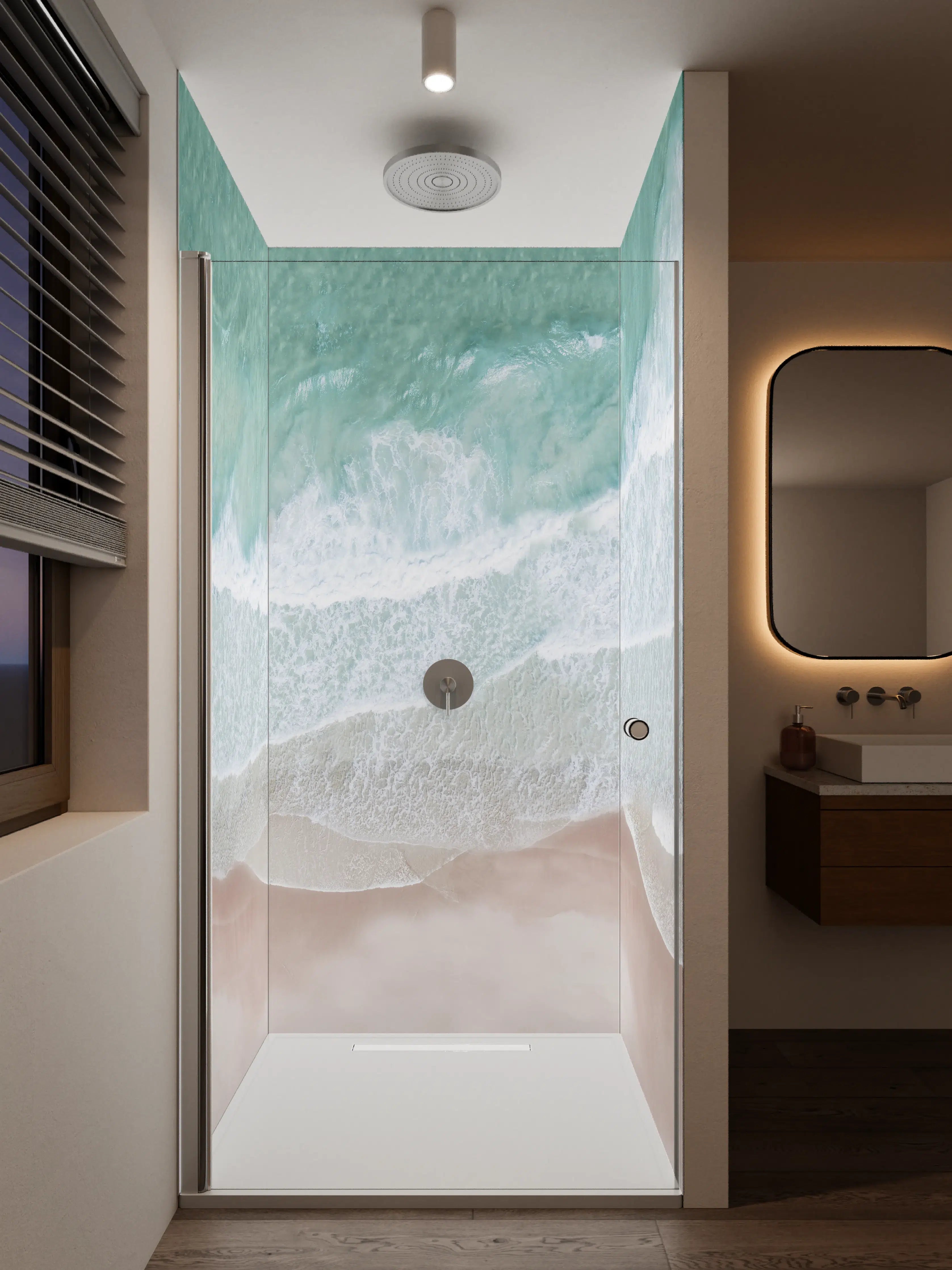 Duschrückwand - Weiße Sandküste mit türkisem Wasser