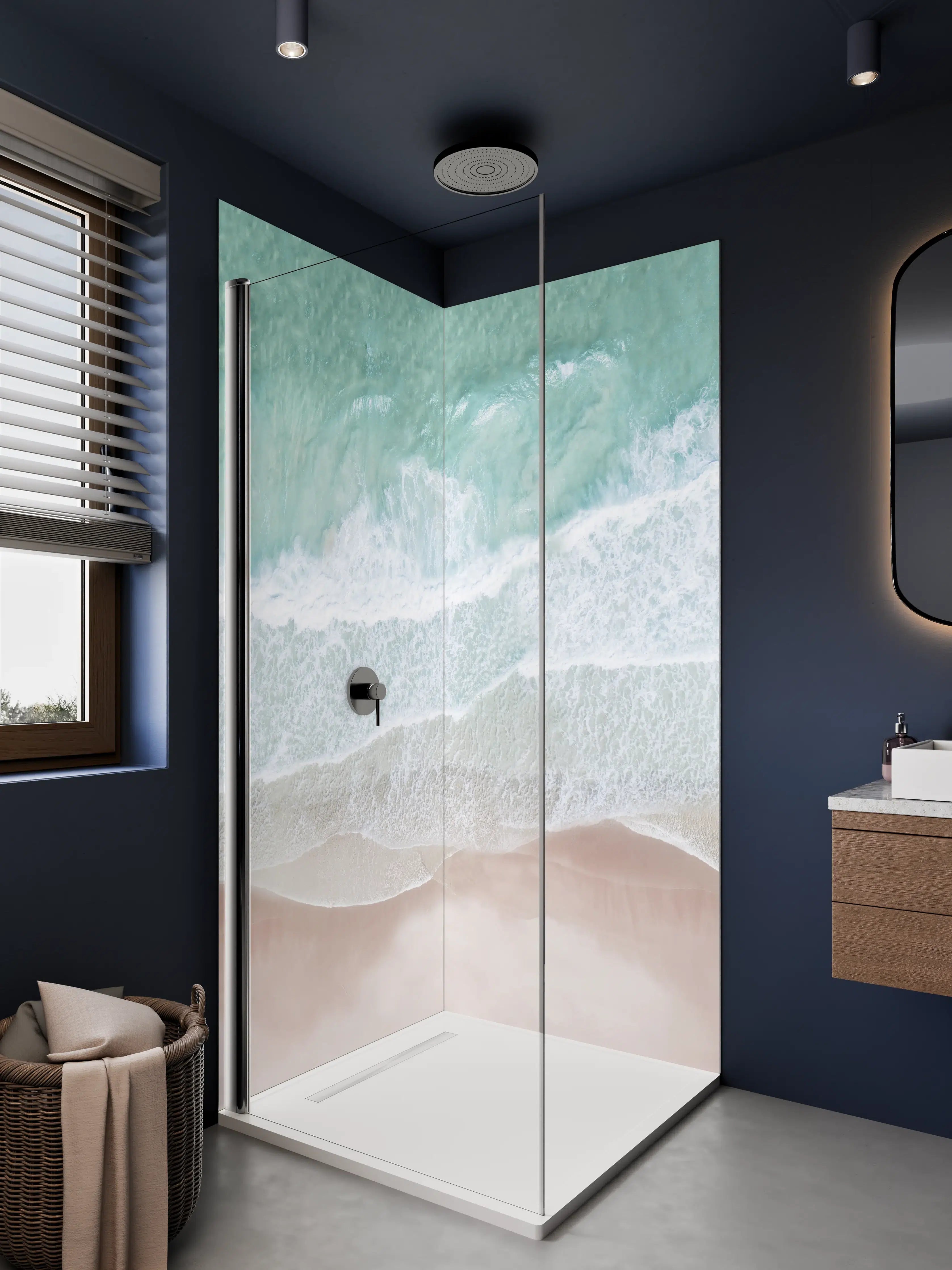 Duschrückwand - Weiße Sandküste mit türkisem Wasser