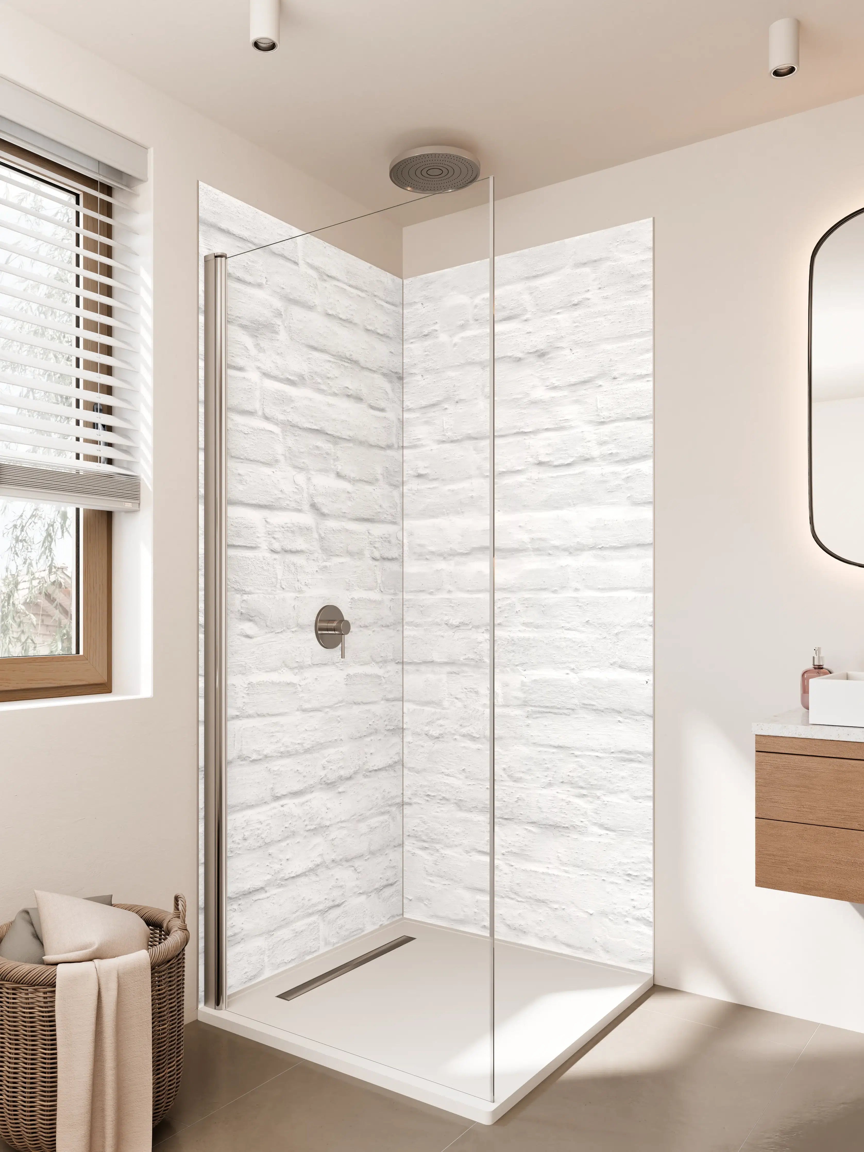 Duschrückwand - Weiße nahtlose Backsteinmauer