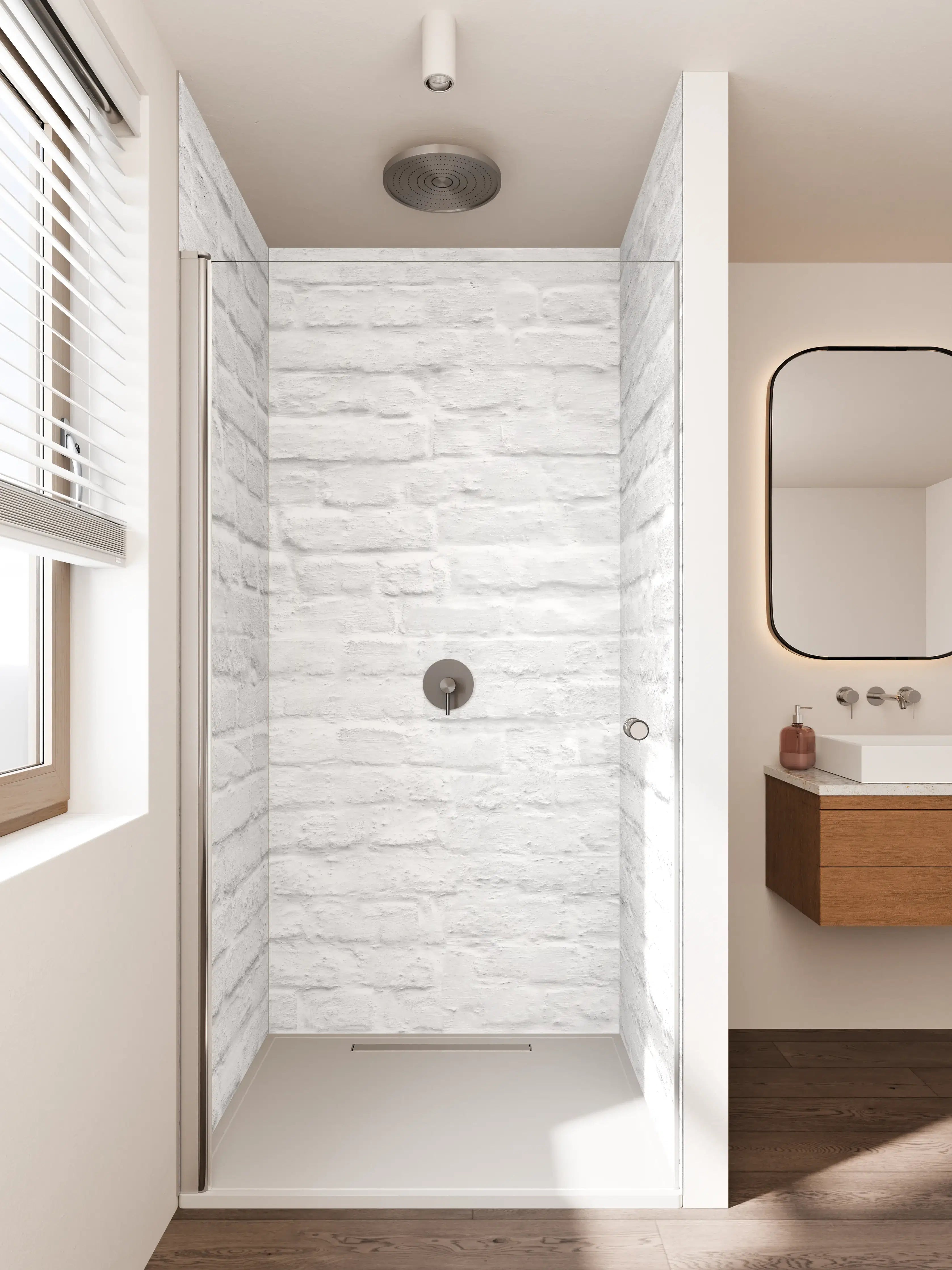 Duschrückwand - Weiße nahtlose Backsteinmauer