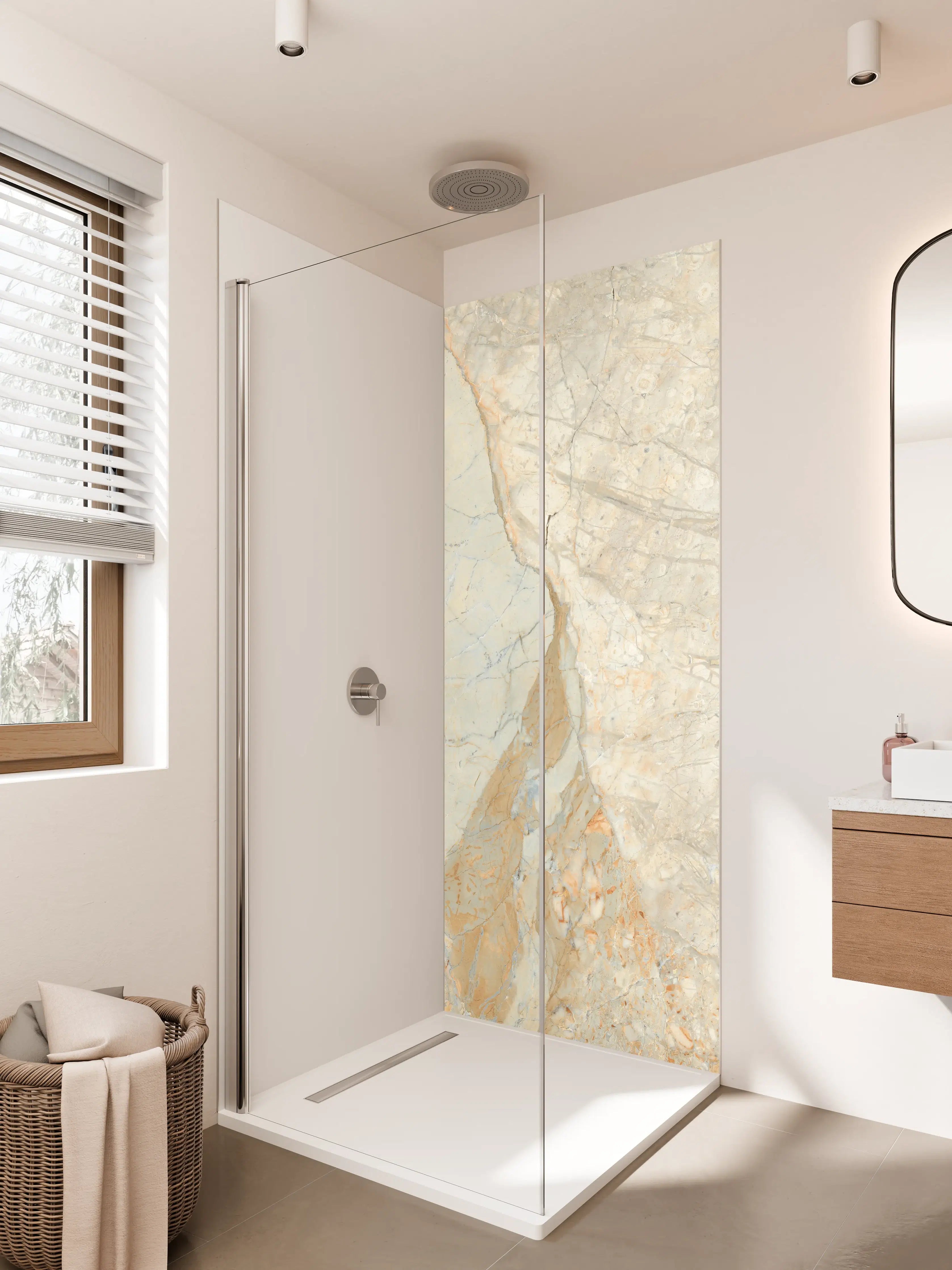 Duschrückwand - Weiße und beigetöne Marmor Optik
