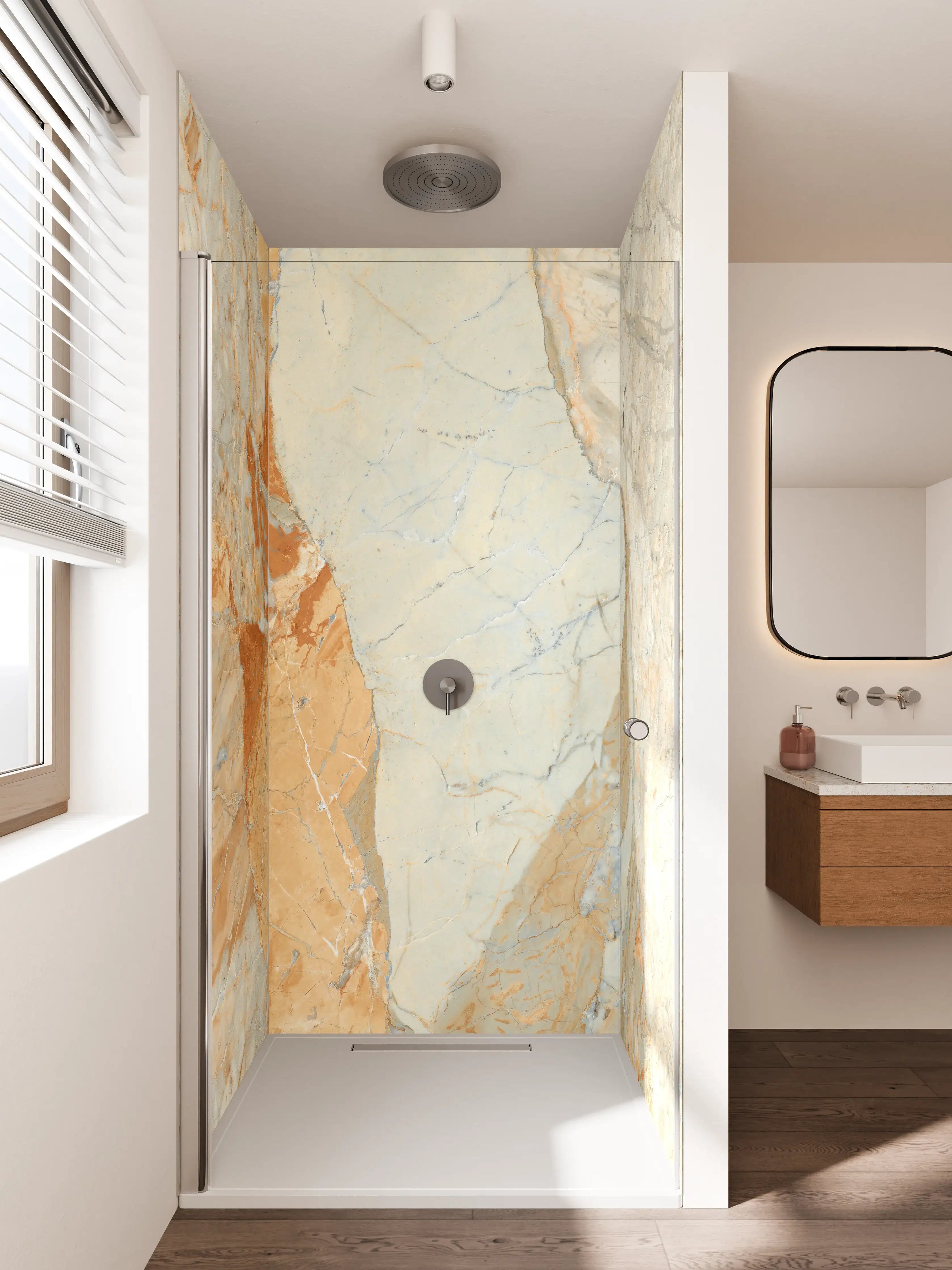 Duschrückwand - Weiße und beigetöne Marmor Optik