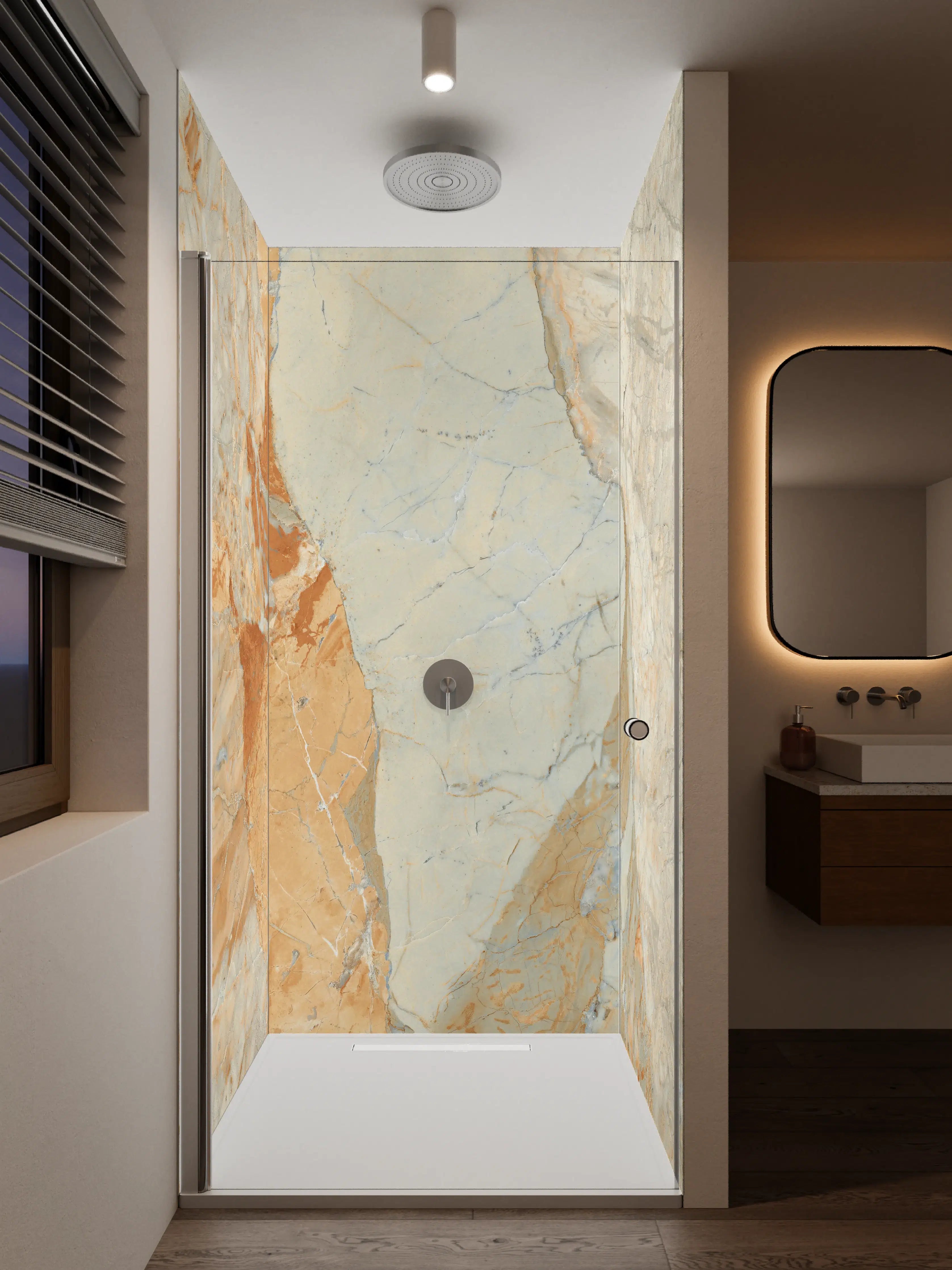 Duschrückwand - Weiße und beigetöne Marmor Optik