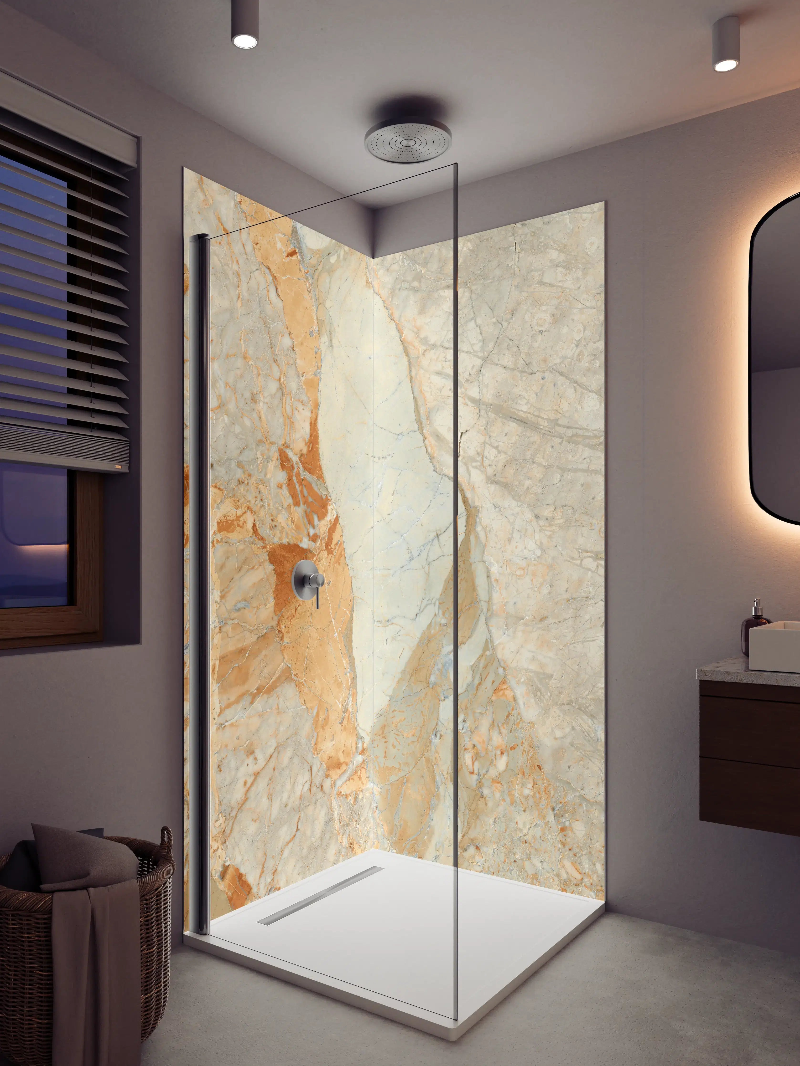 Duschrückwand - Weiße und beigetöne Marmor Optik