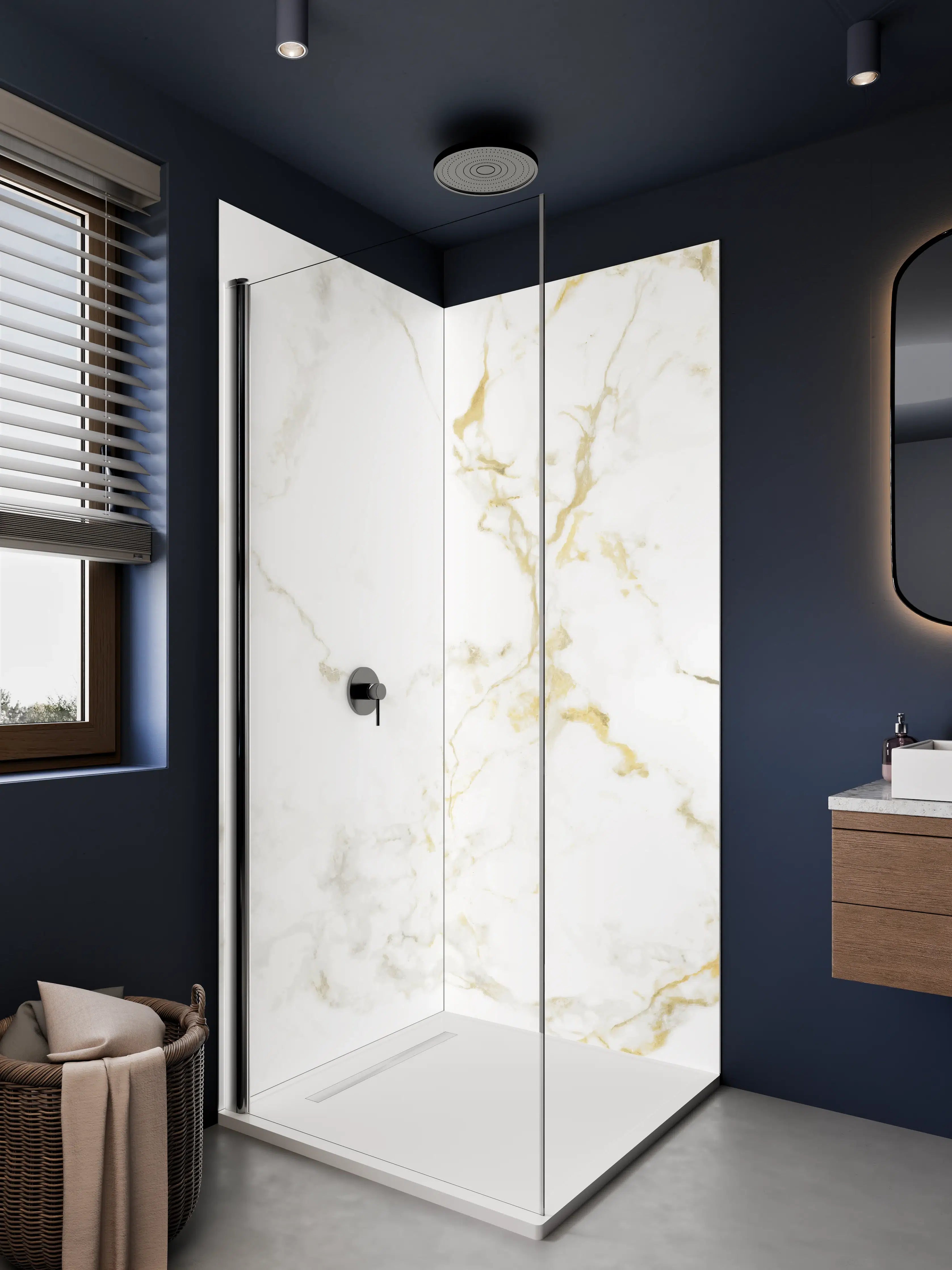 Duschrückwand - Weißer Marmor mit goldenen Nuancen