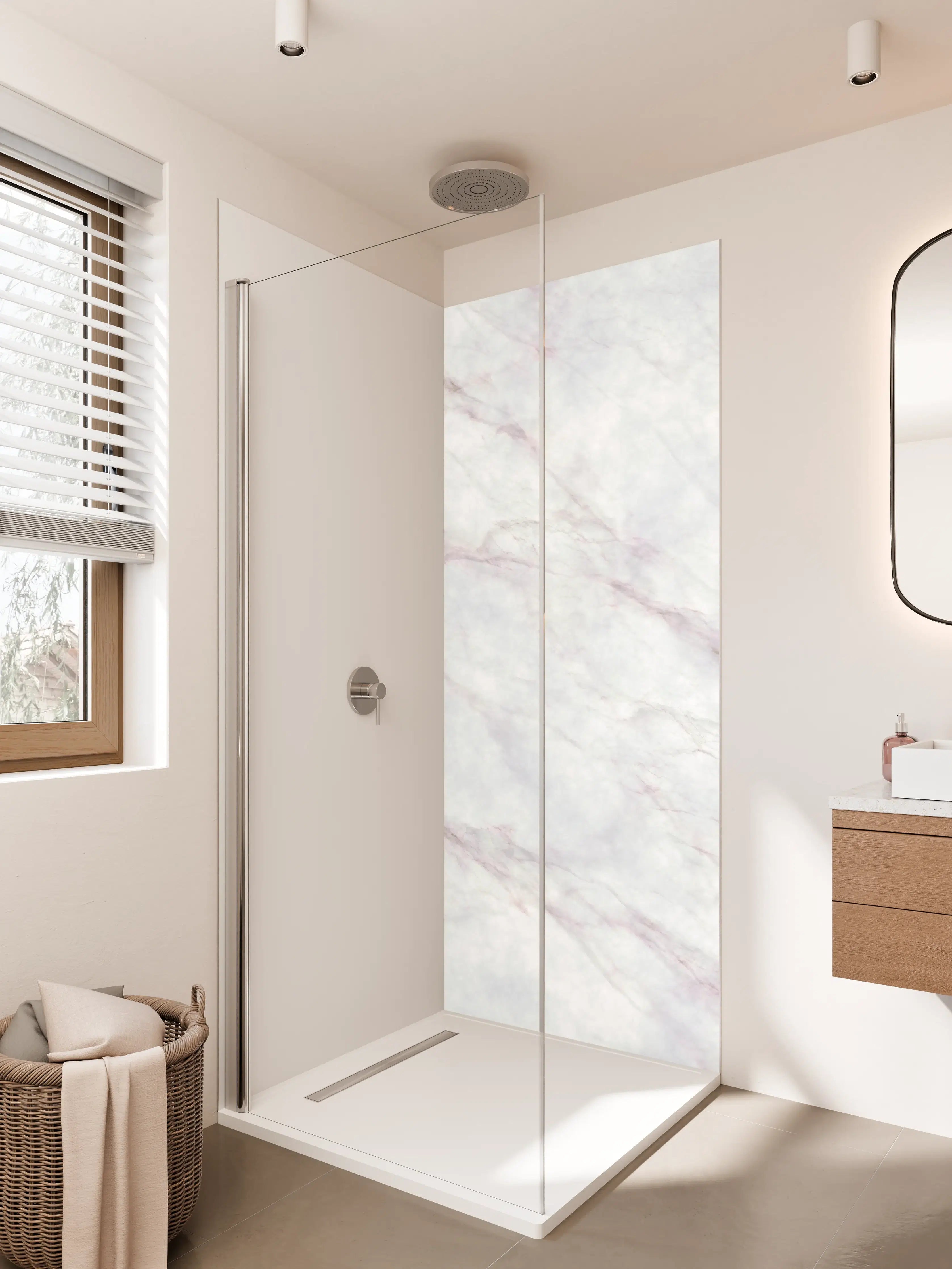 Duschrückwand - Weißer Marmor mit zarten roten Adern