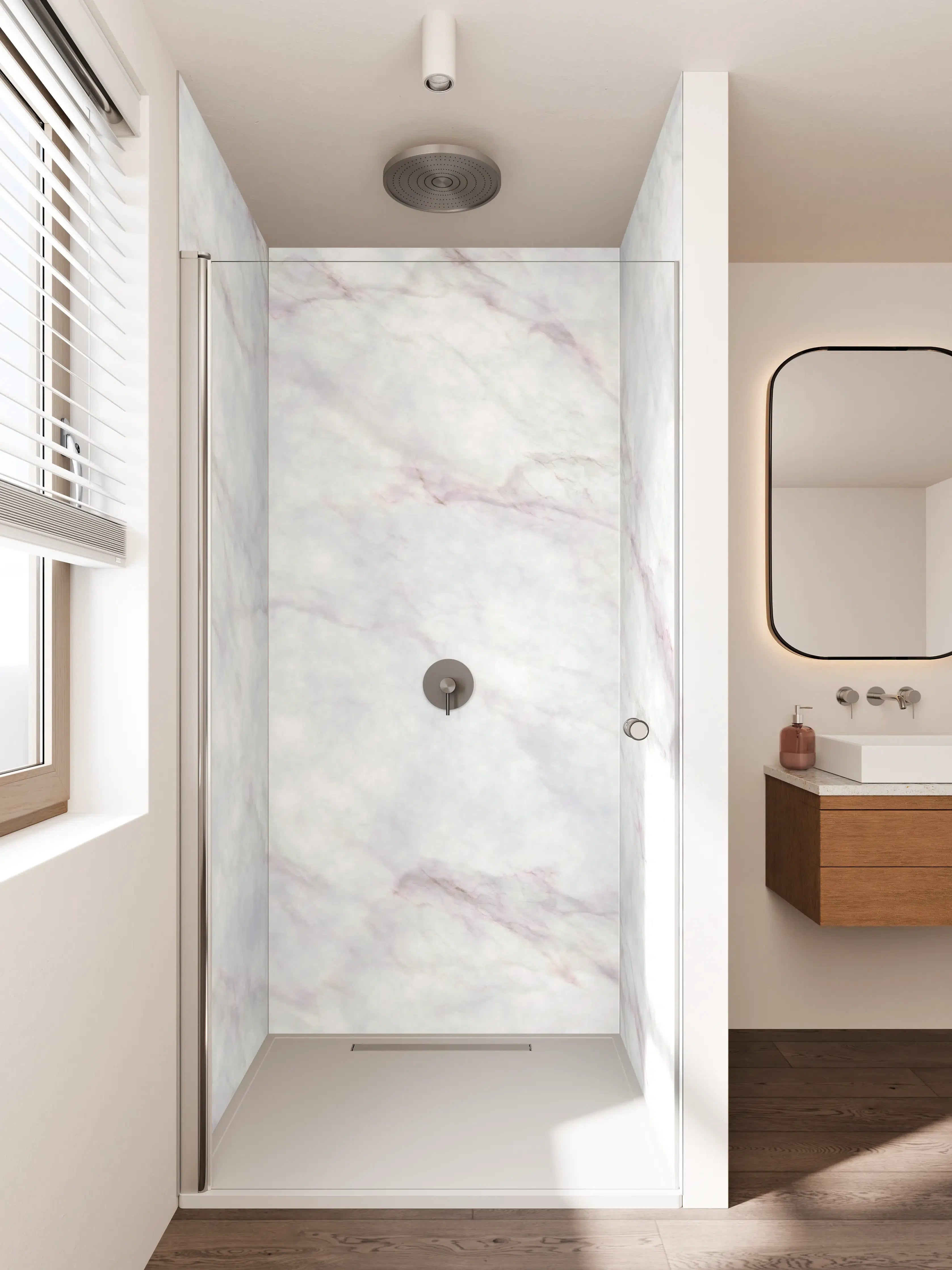 Duschrückwand - Weißer Marmor mit zarten roten Adern