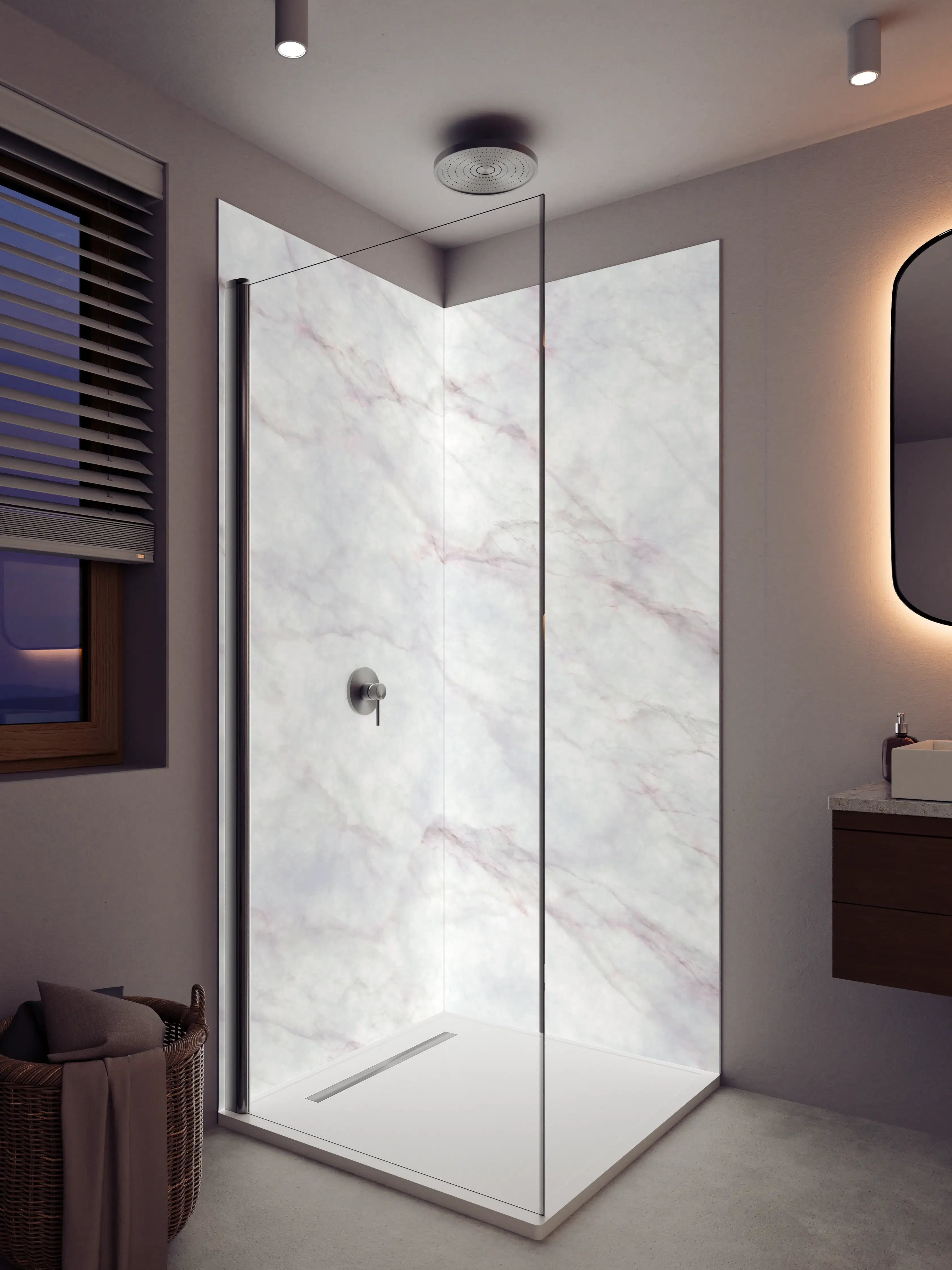 Duschrückwand - Weißer Marmor mit zarten roten Adern