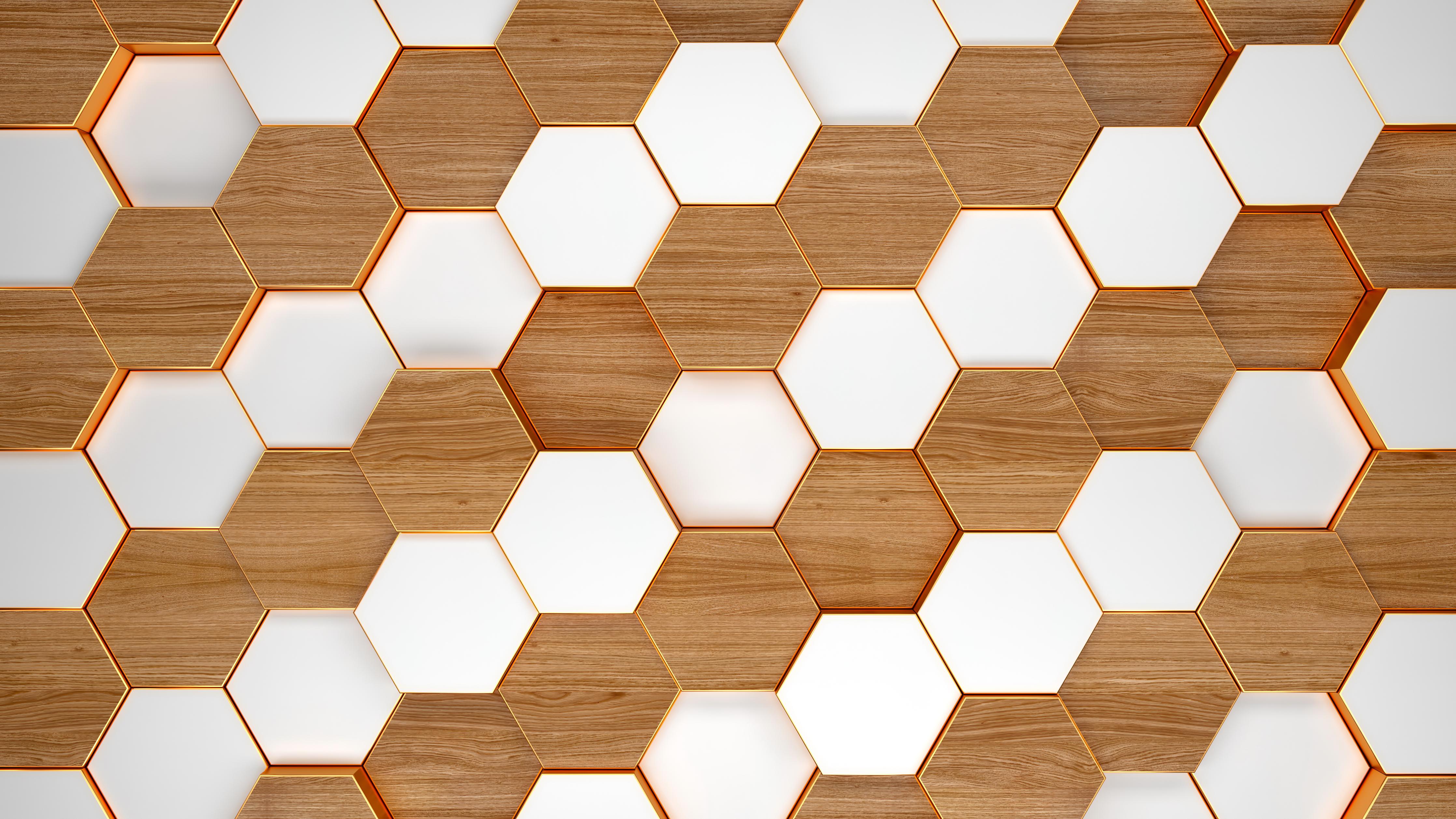 Duschrückwand-Weißes Hexagon Muster mit Holztextur