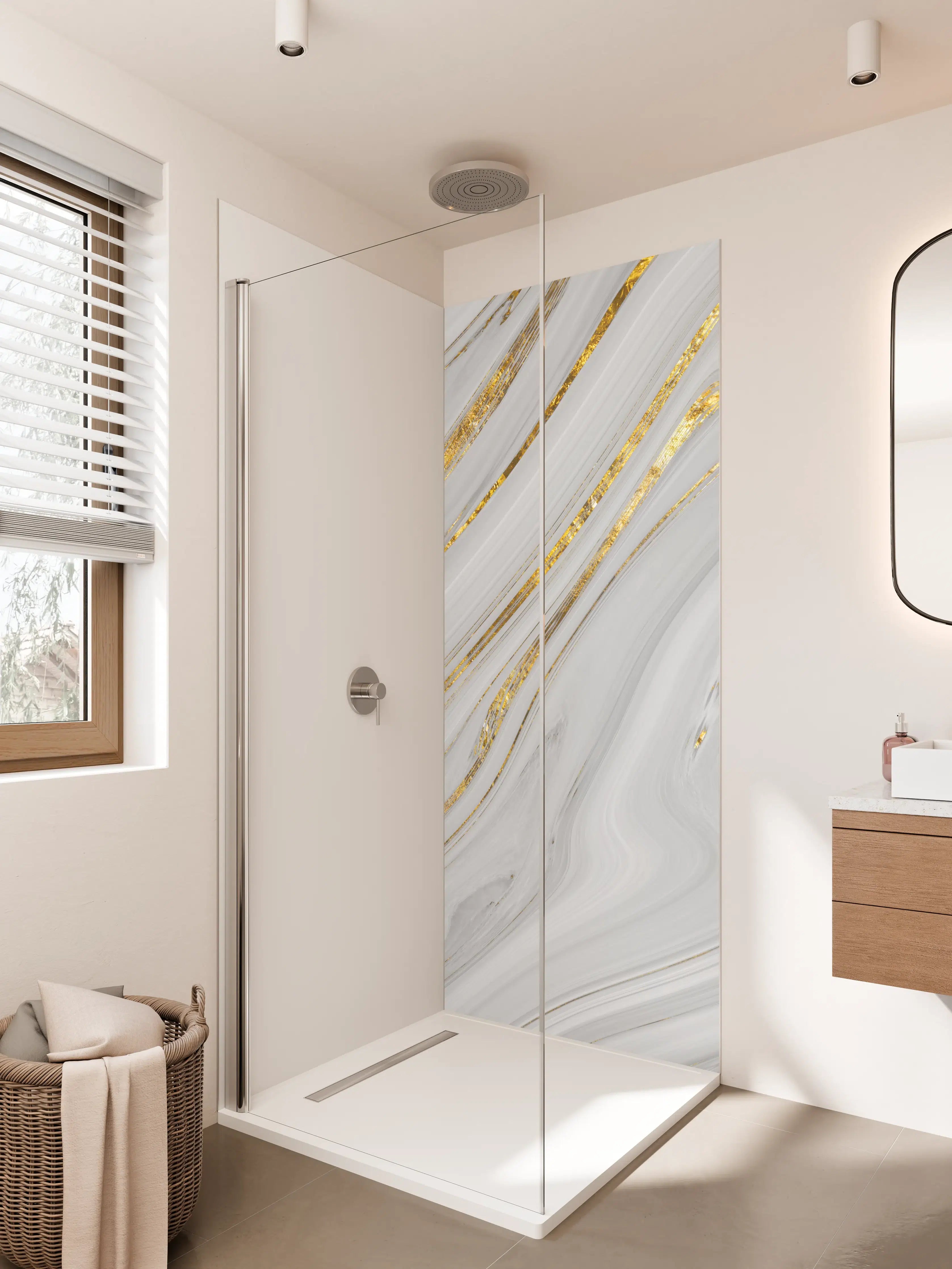 Duschrückwand - Weißes Marmor Muster mit goldenen Adern