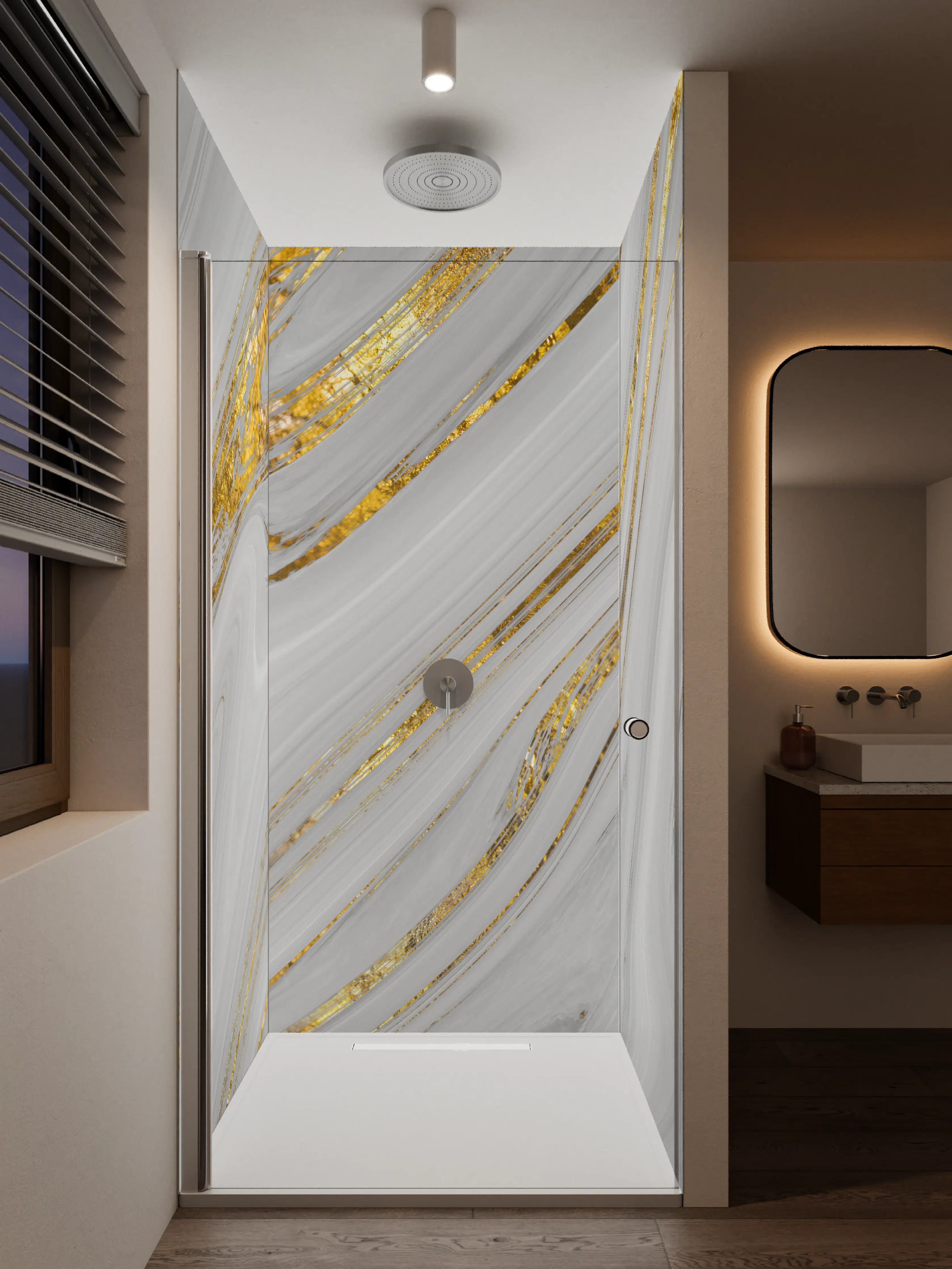 Duschrückwand - Weißes Marmor Muster mit goldenen Adern