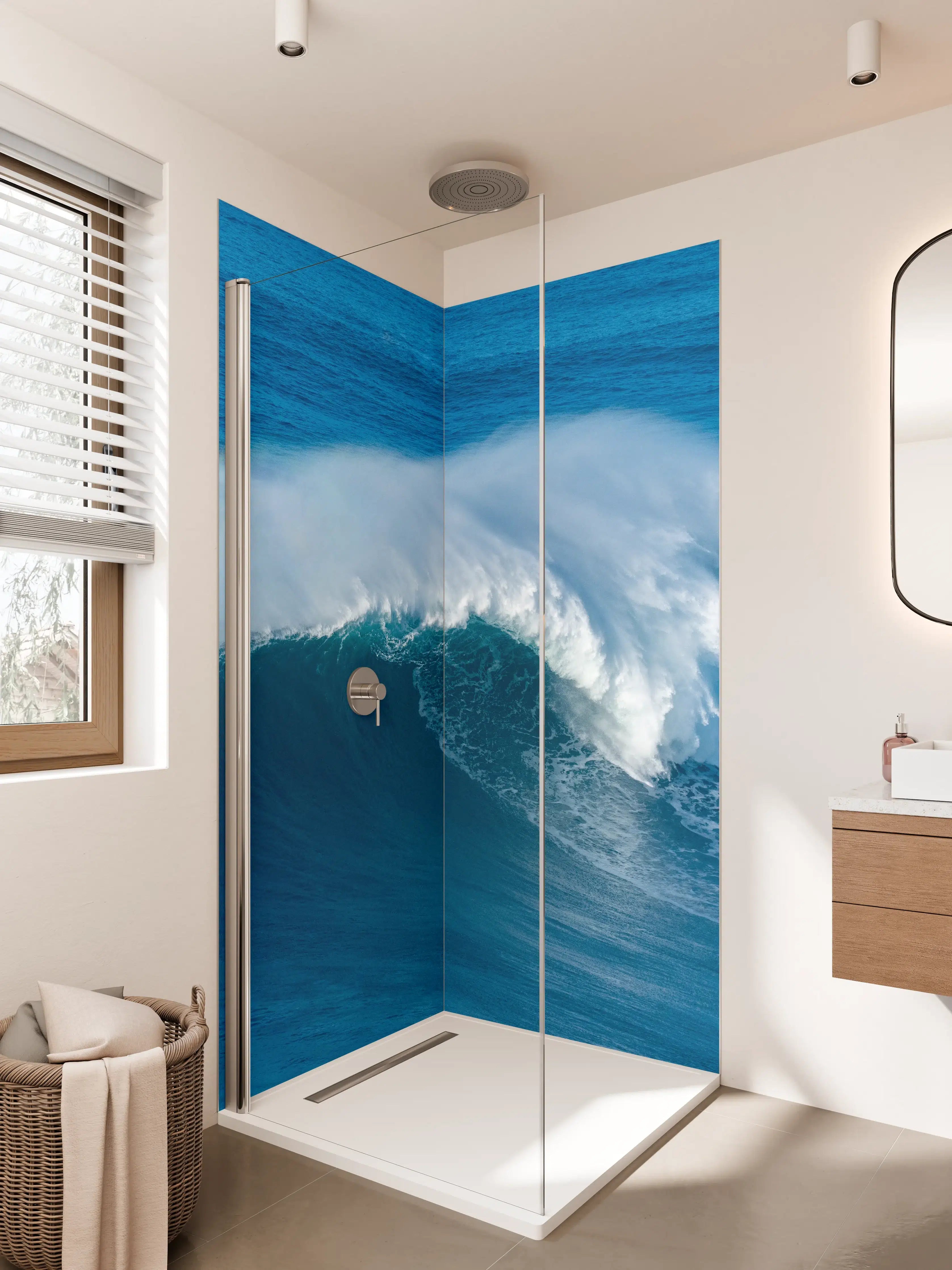 Duschrückwand - Welle im blauen Meer