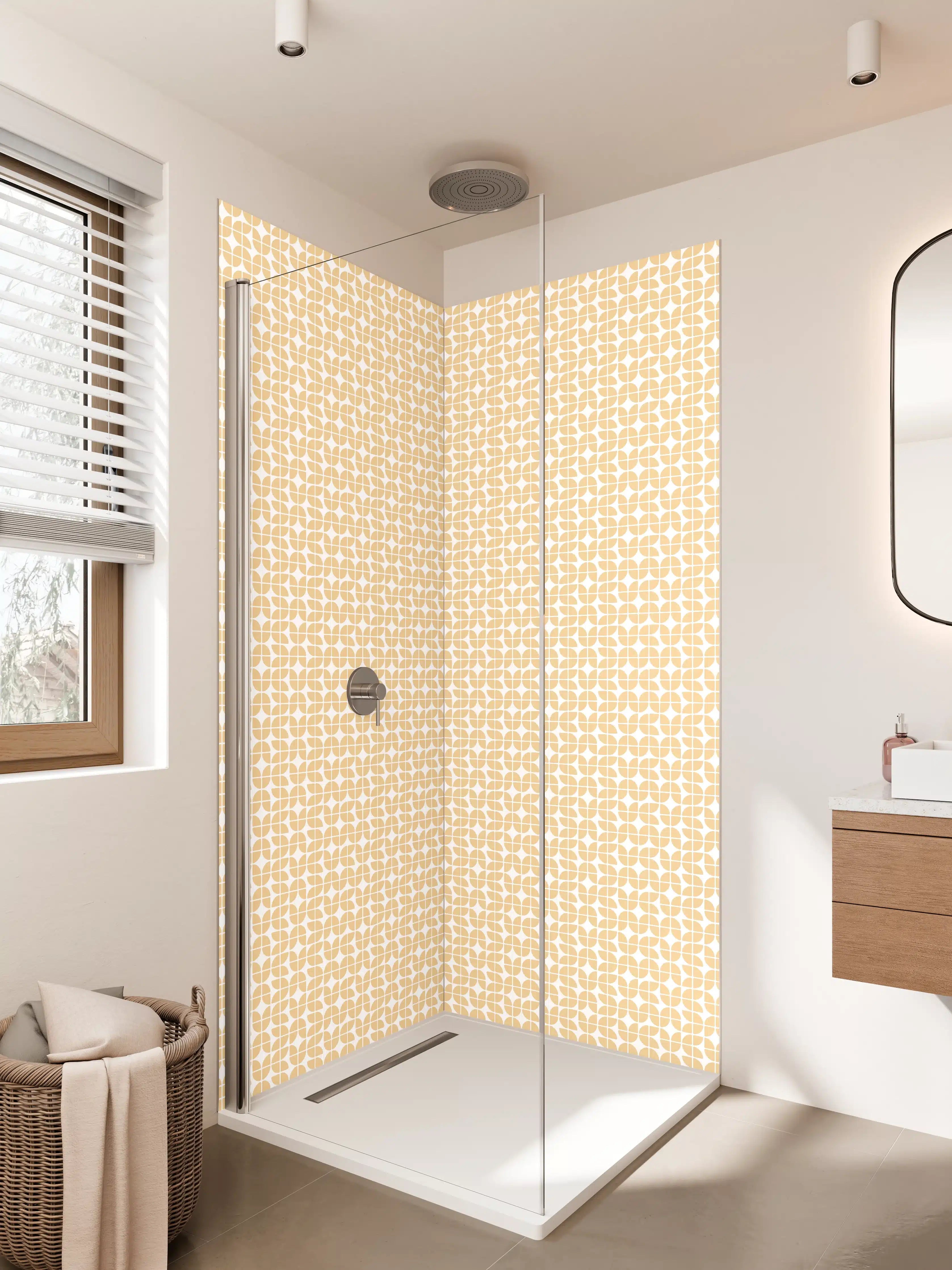 Duschrückwand - Zarte Graumuster in Beige