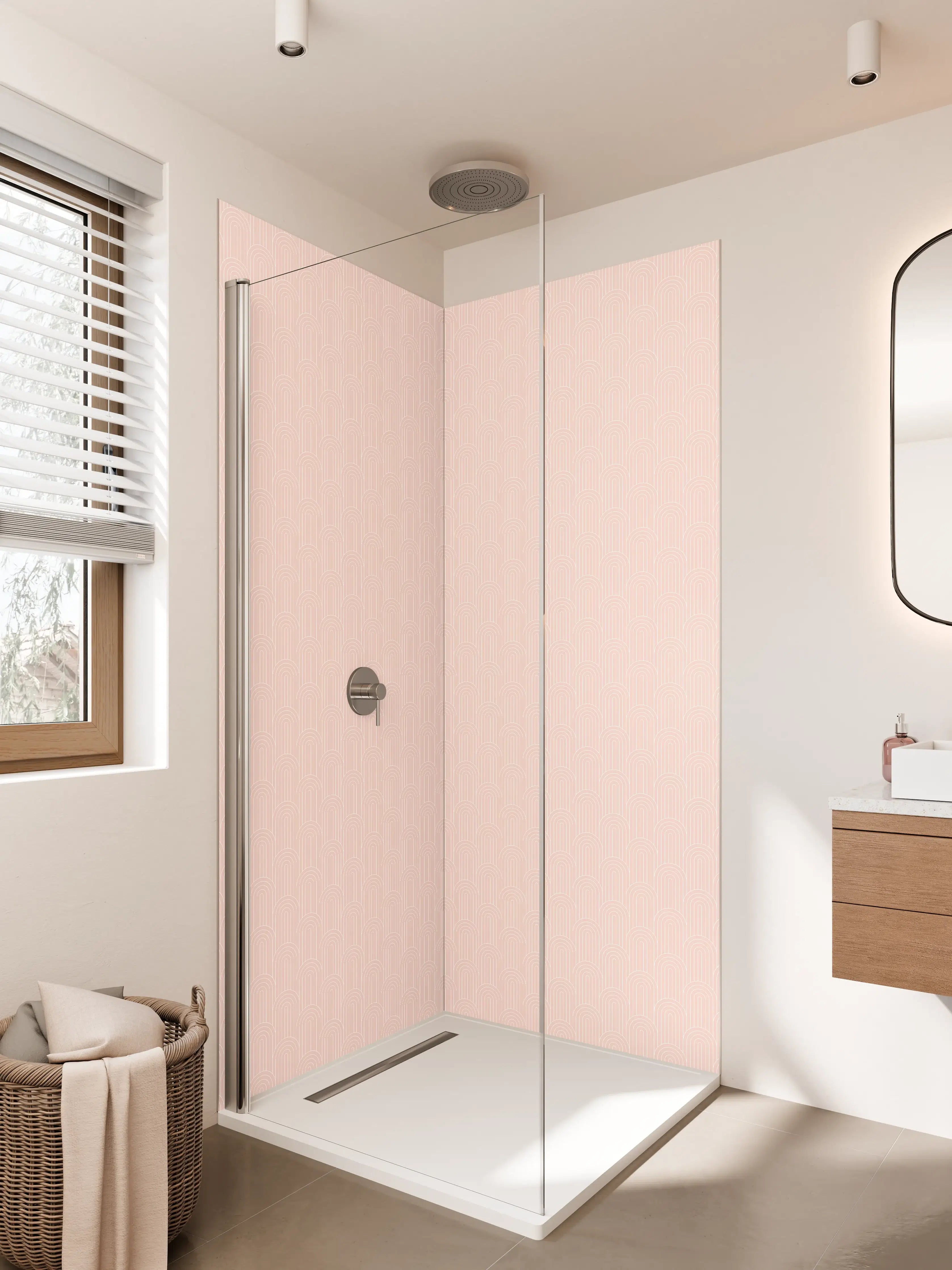 Duschrückwand - Zartrosa sandfarbene Textur mit feiner Struktur