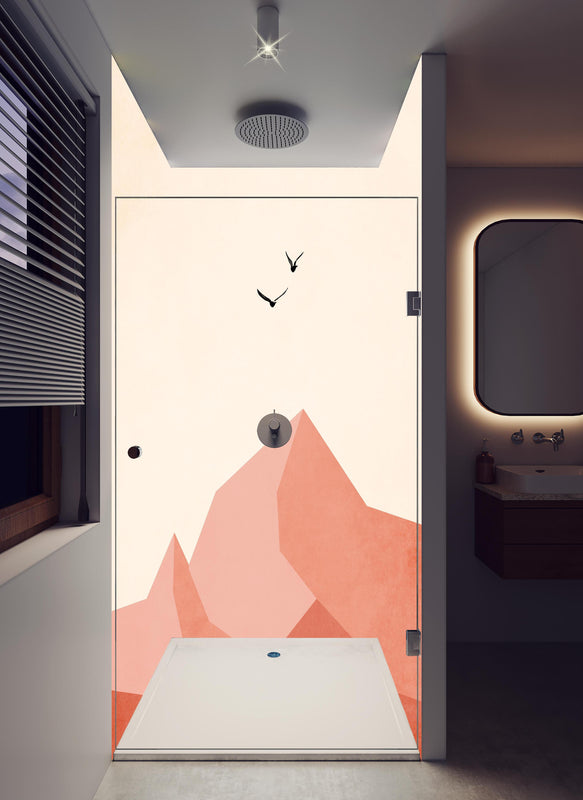 Duschrückwand - Zugspitze - Moderne Darstellung in hellem Badezimmer mit Regenduschkopf  - zweiteilige Eck-Duschrückwand