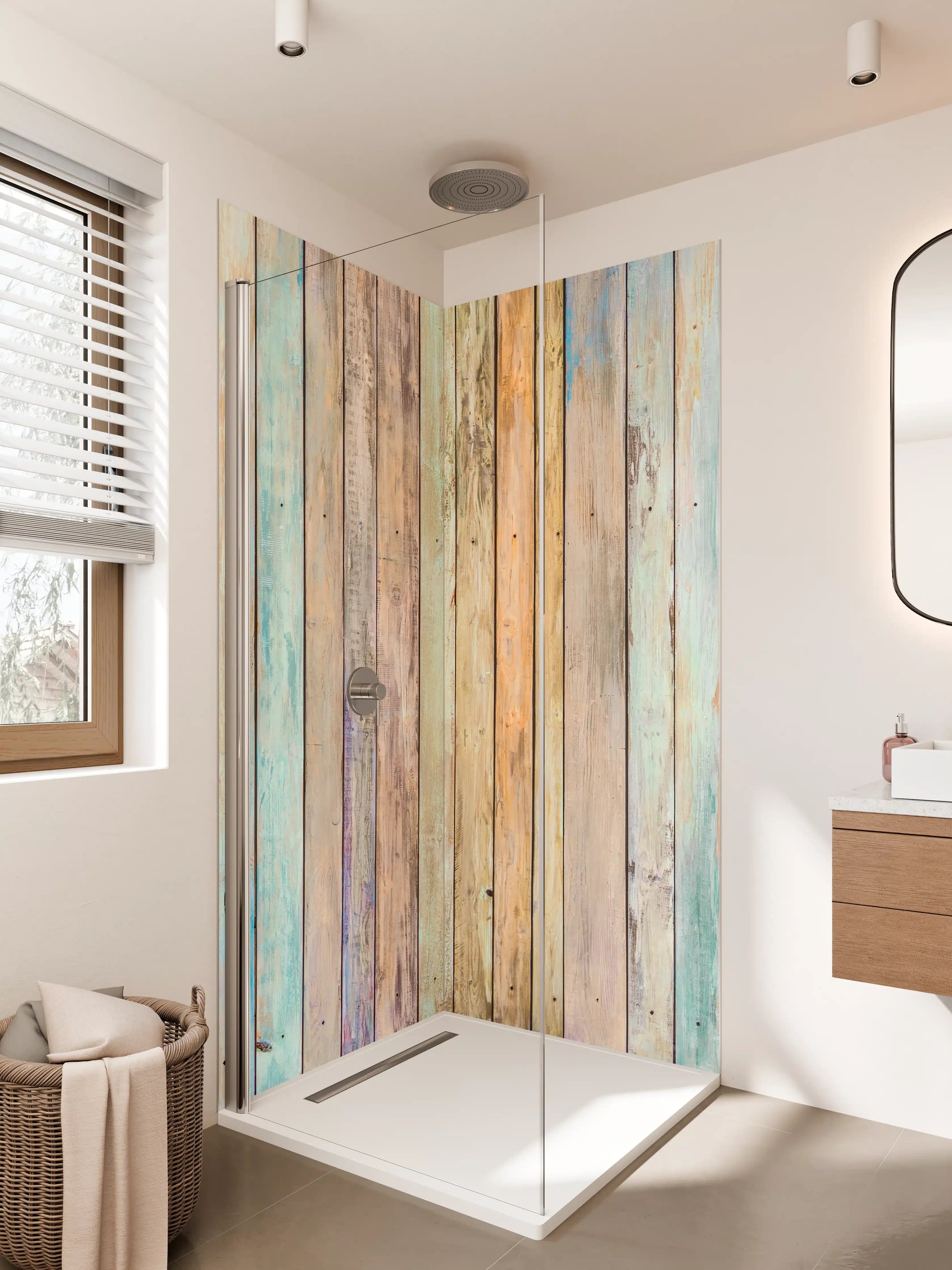 Duschrückwand - vielfarbiger Hintergrund - alte Holzplanken