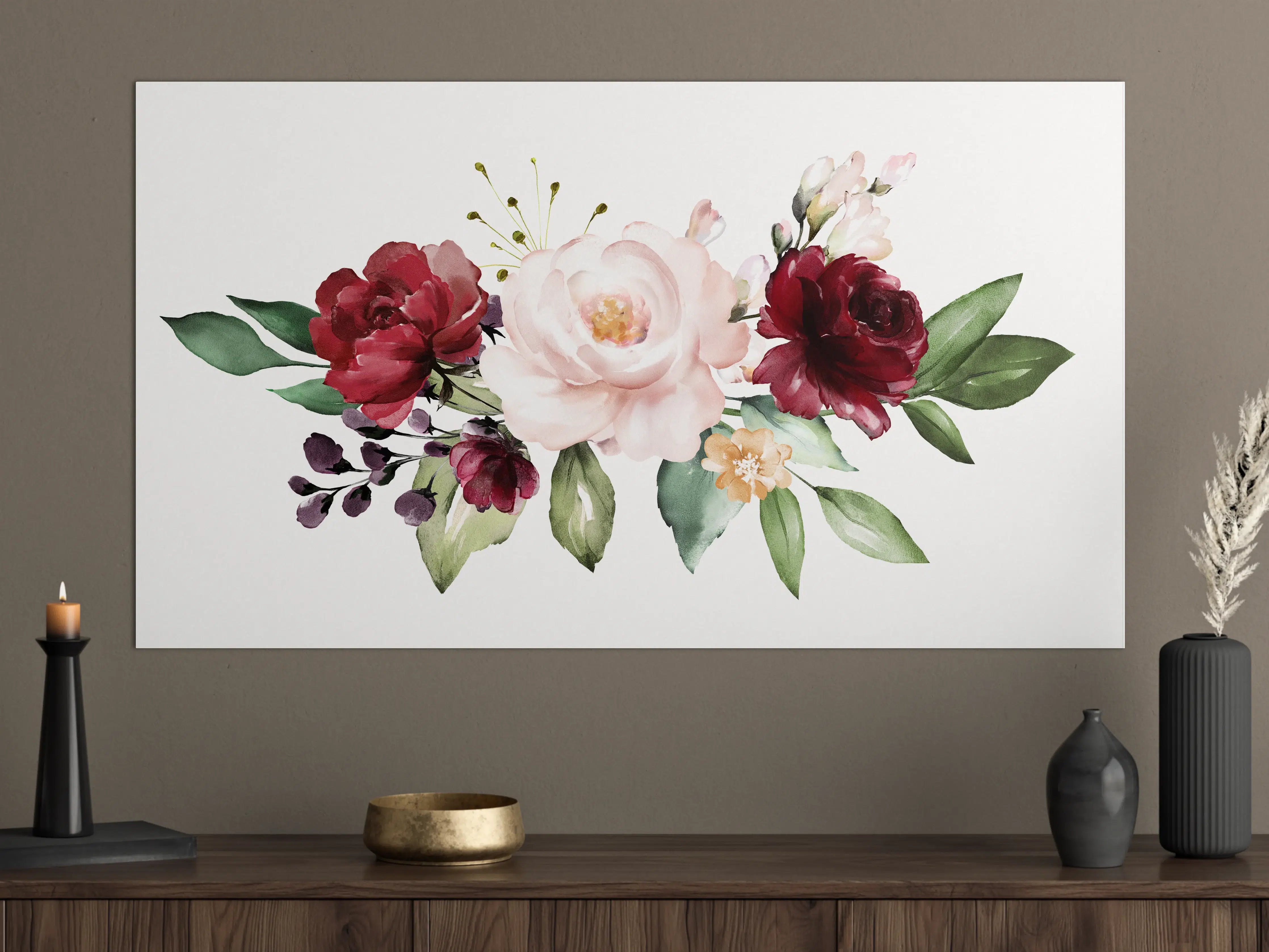 Große Wandbilder -  Aquarell bordeauxfarbene Blumen