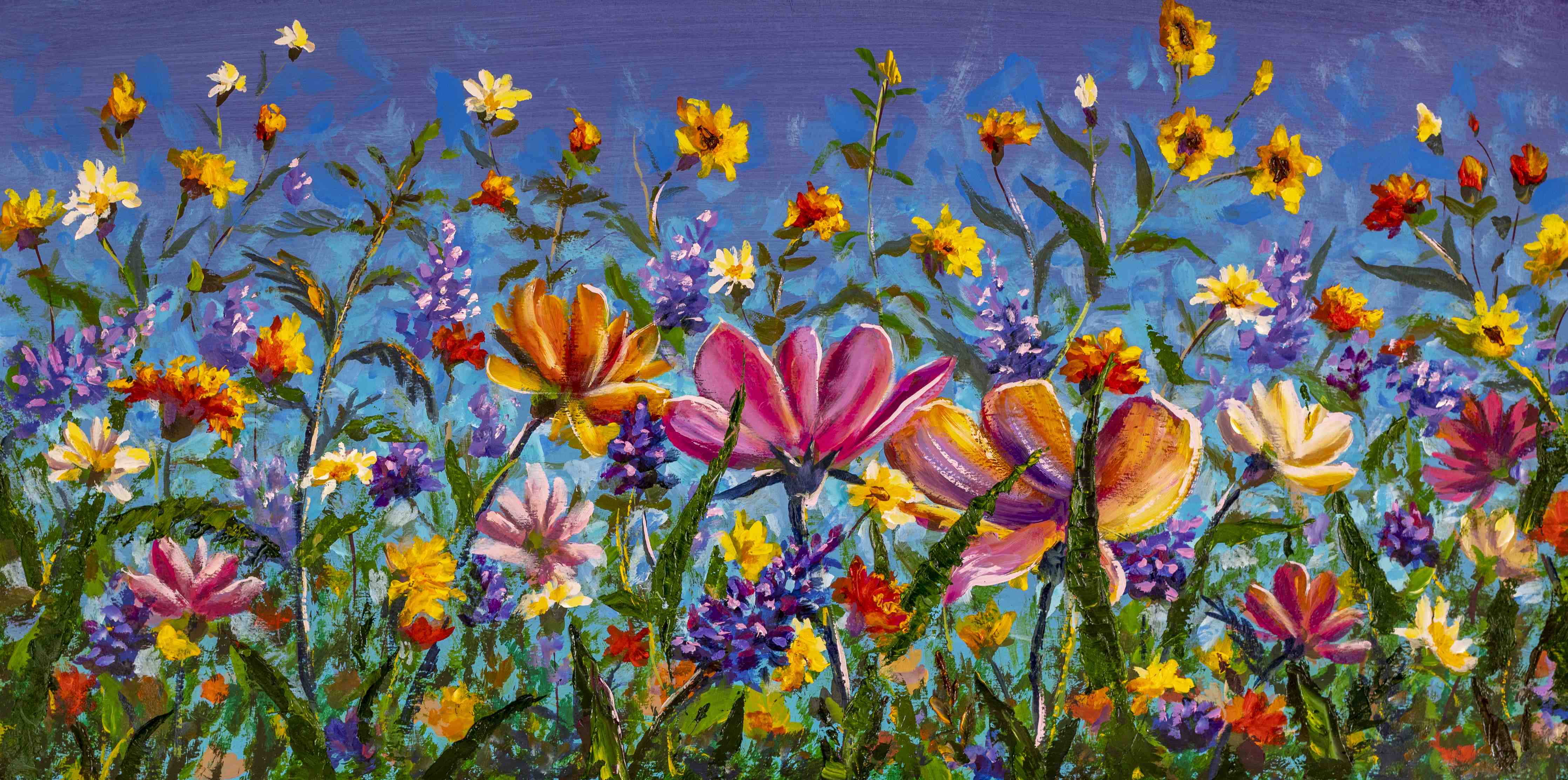 Große Wandbilder- Bunter Blumenmix Ölgemälde