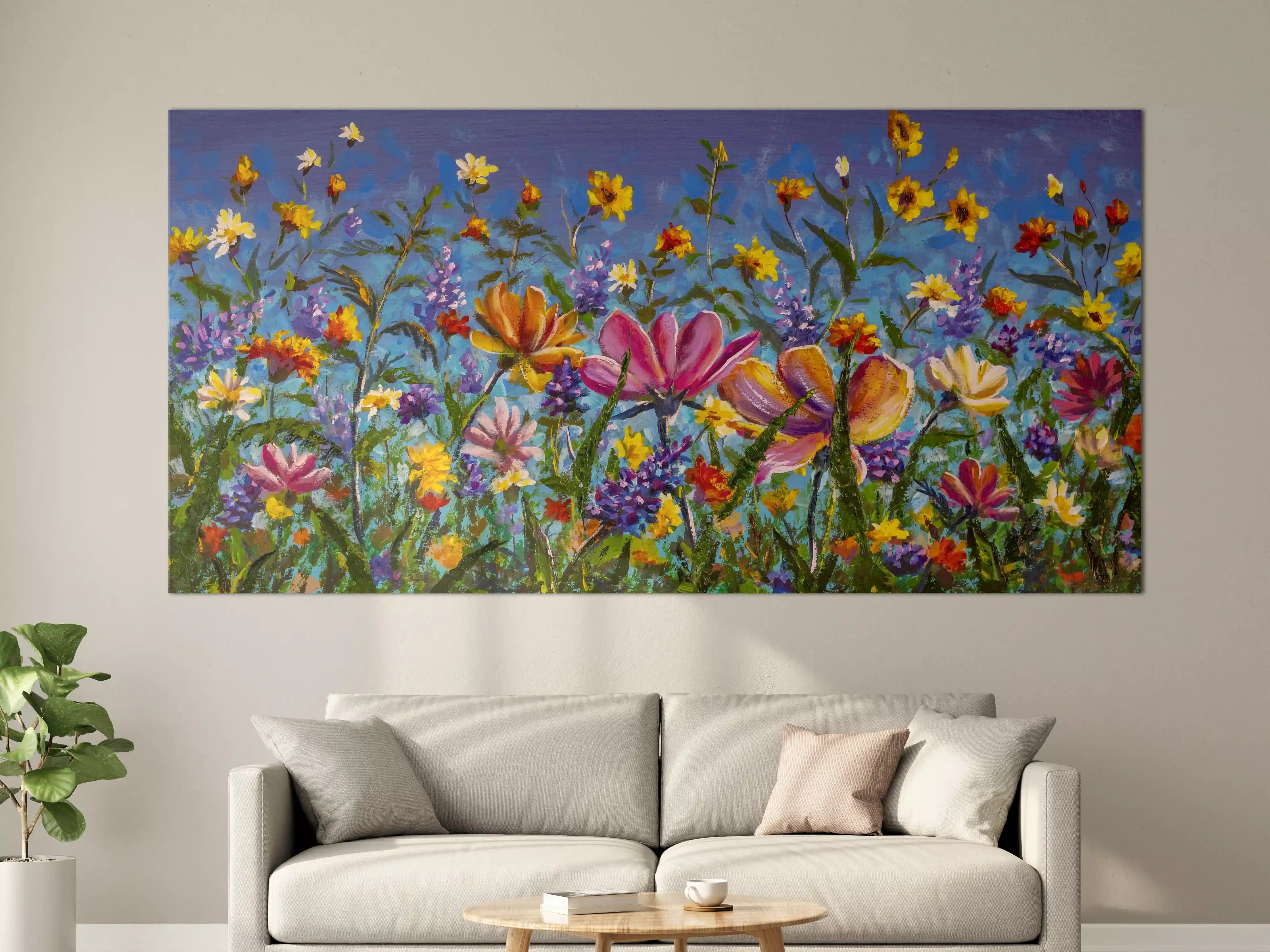 Große Wandbilder -  Bunter Blumenmix Ölgemälde