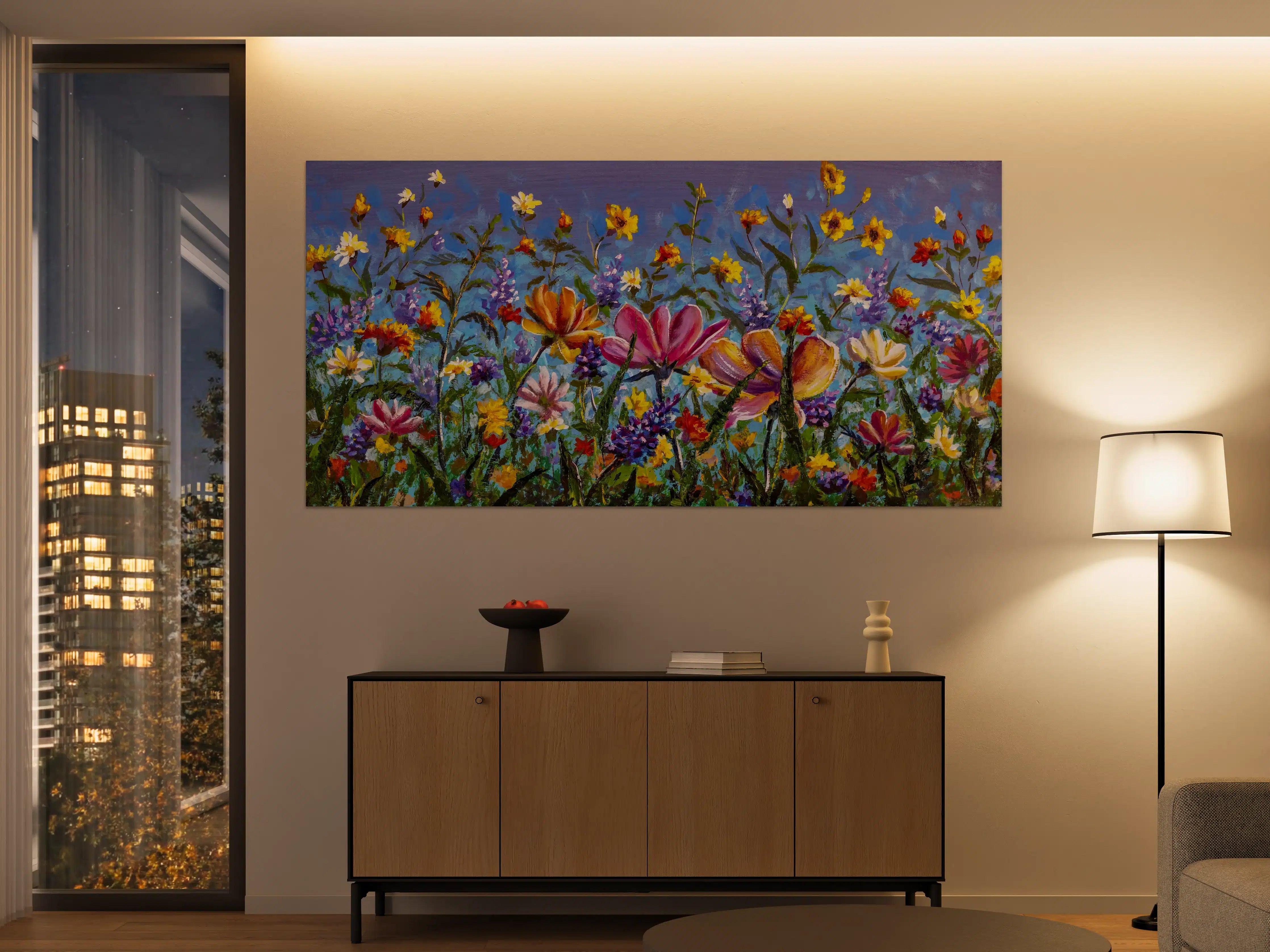 Große Wandbilder -  Bunter Blumenmix Ölgemälde