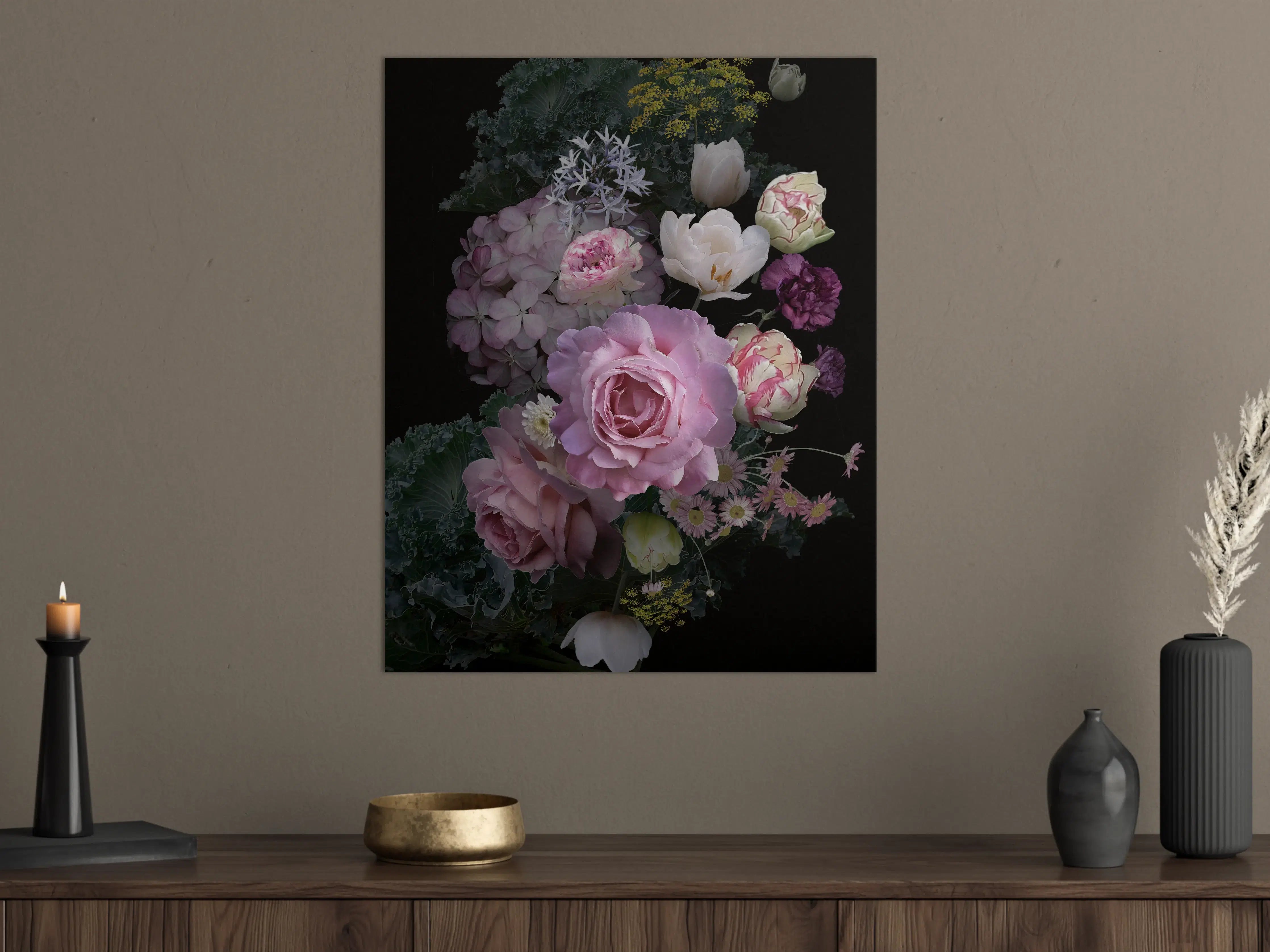 Große Wandbilder -  Garten Blumen mit dunklem Hintergrund