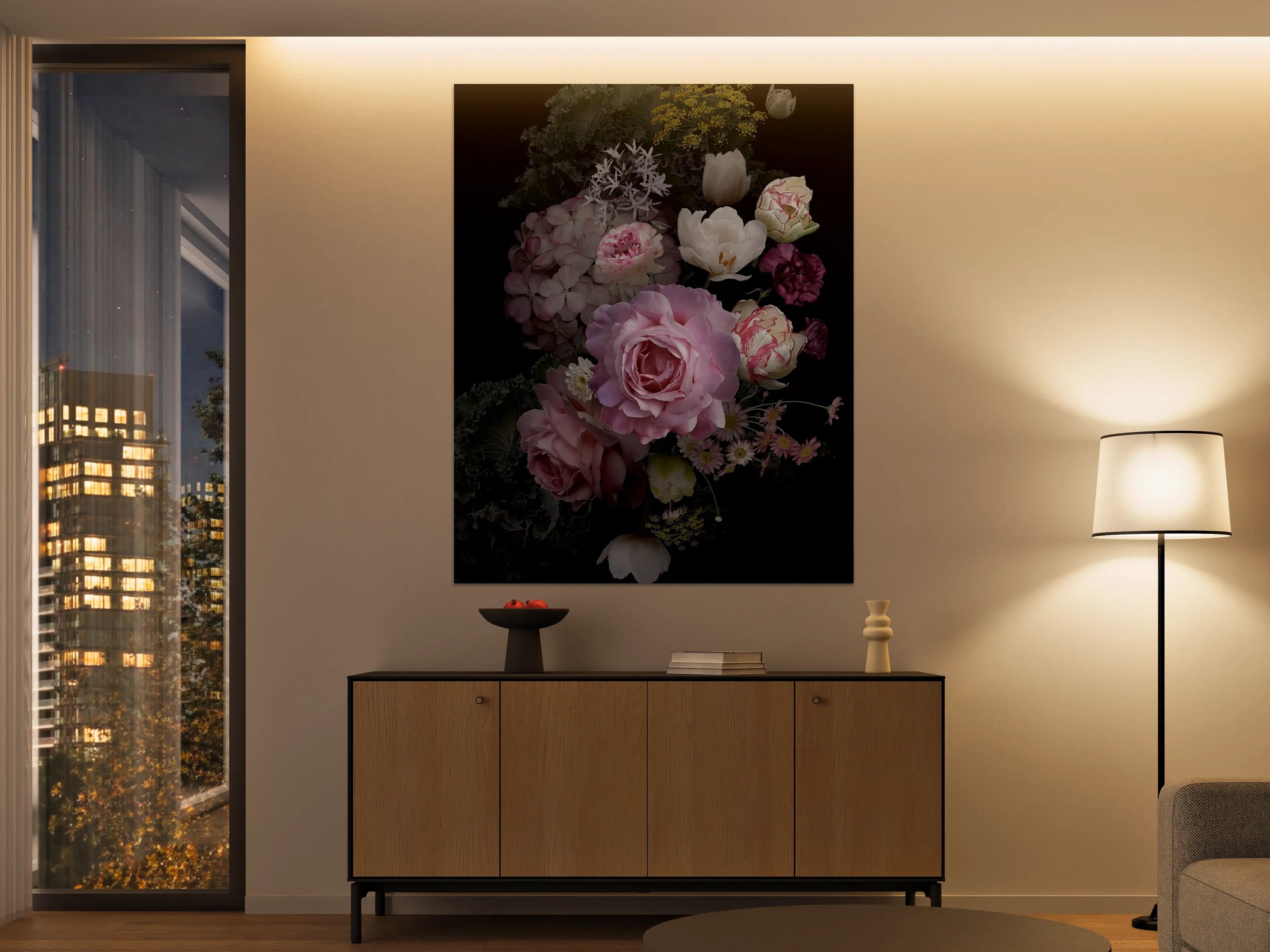 Große Wandbilder -  Garten Blumen mit dunklem Hintergrund