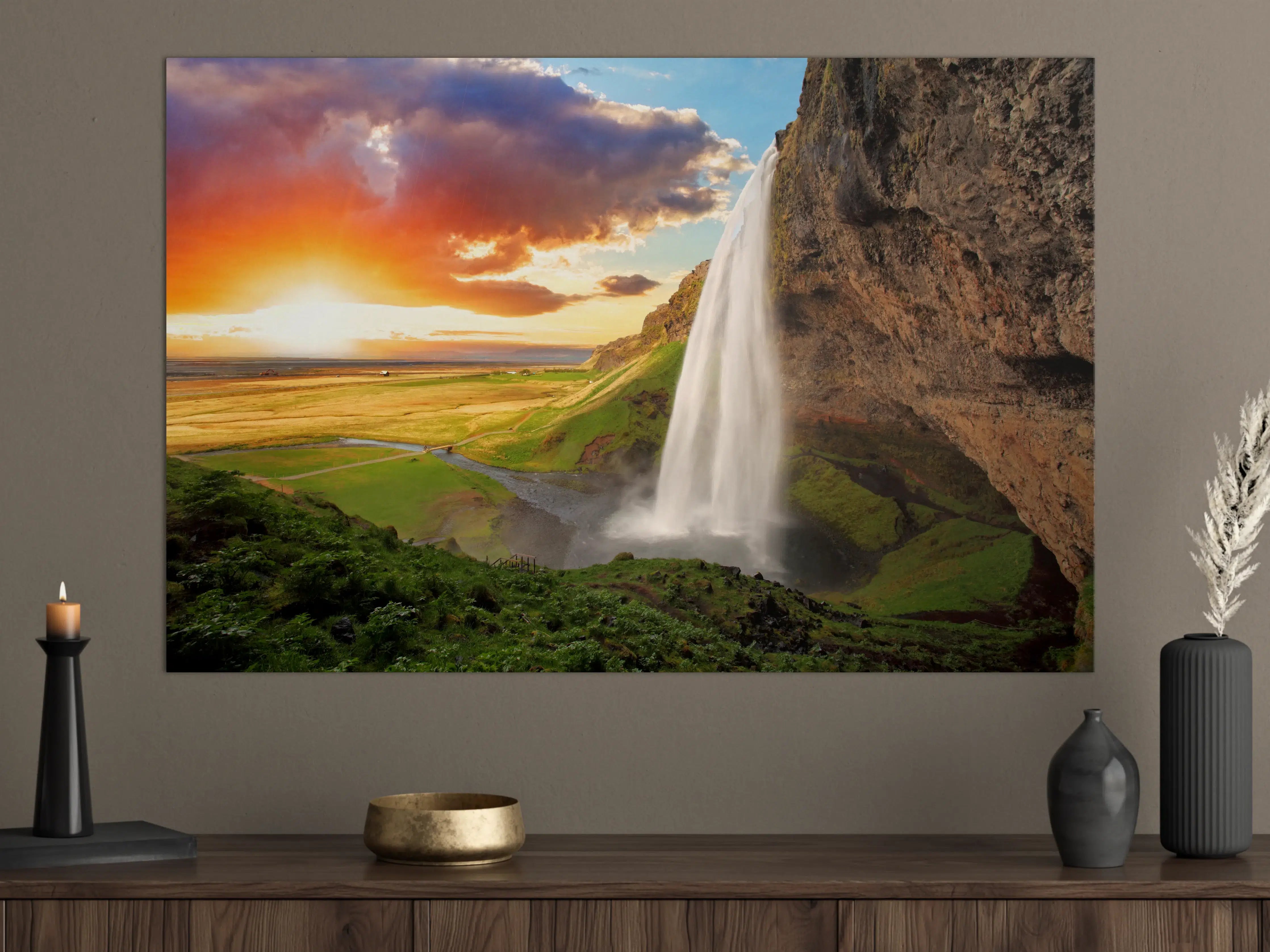 Große Wandbilder -  Seljalandsfoss Wasserfall bei Sonnenuntergang