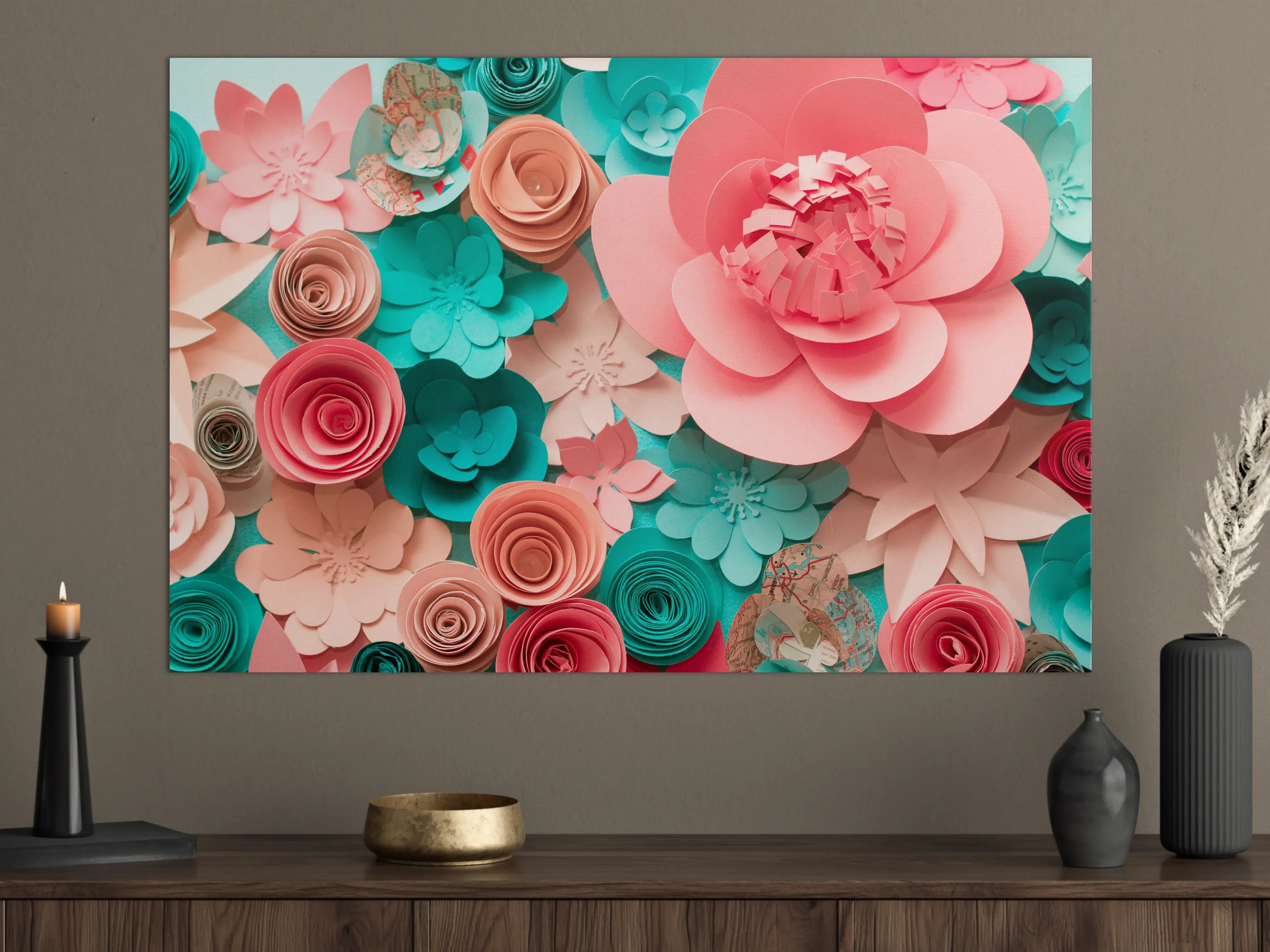 Große Wandbilder -  bunte Papier Blumen Komposition