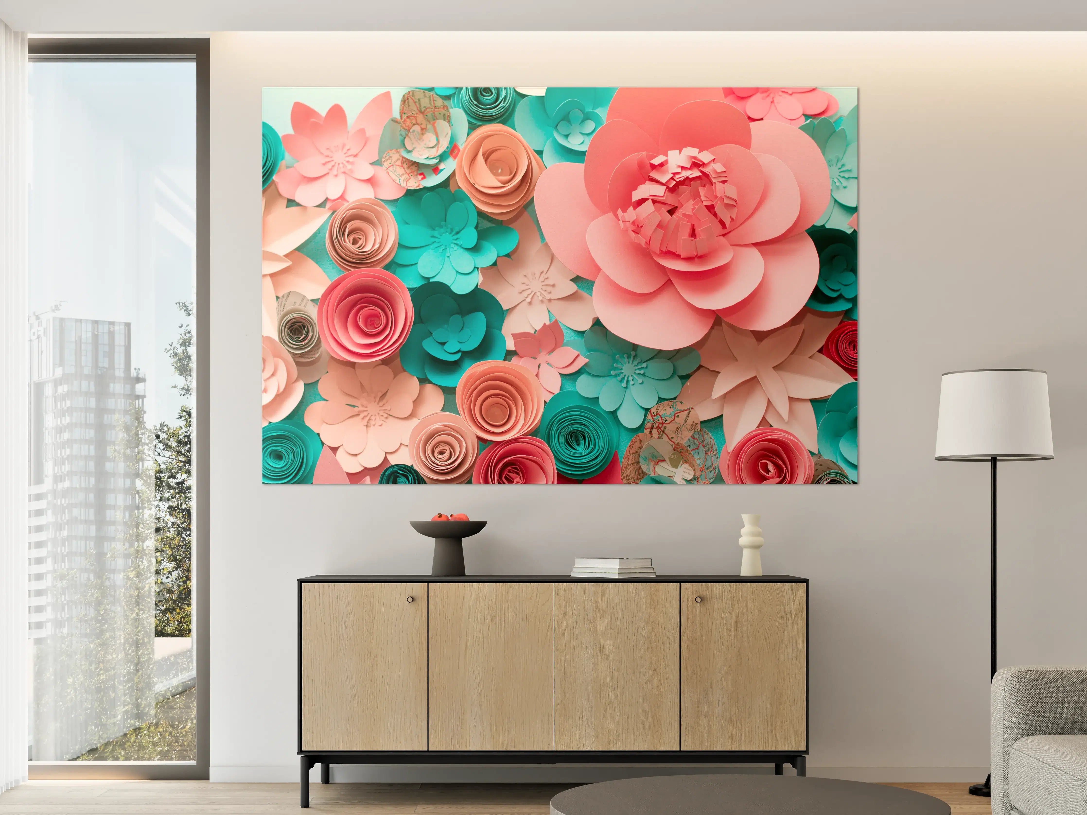 Große Wandbilder -  bunte Papier Blumen Komposition