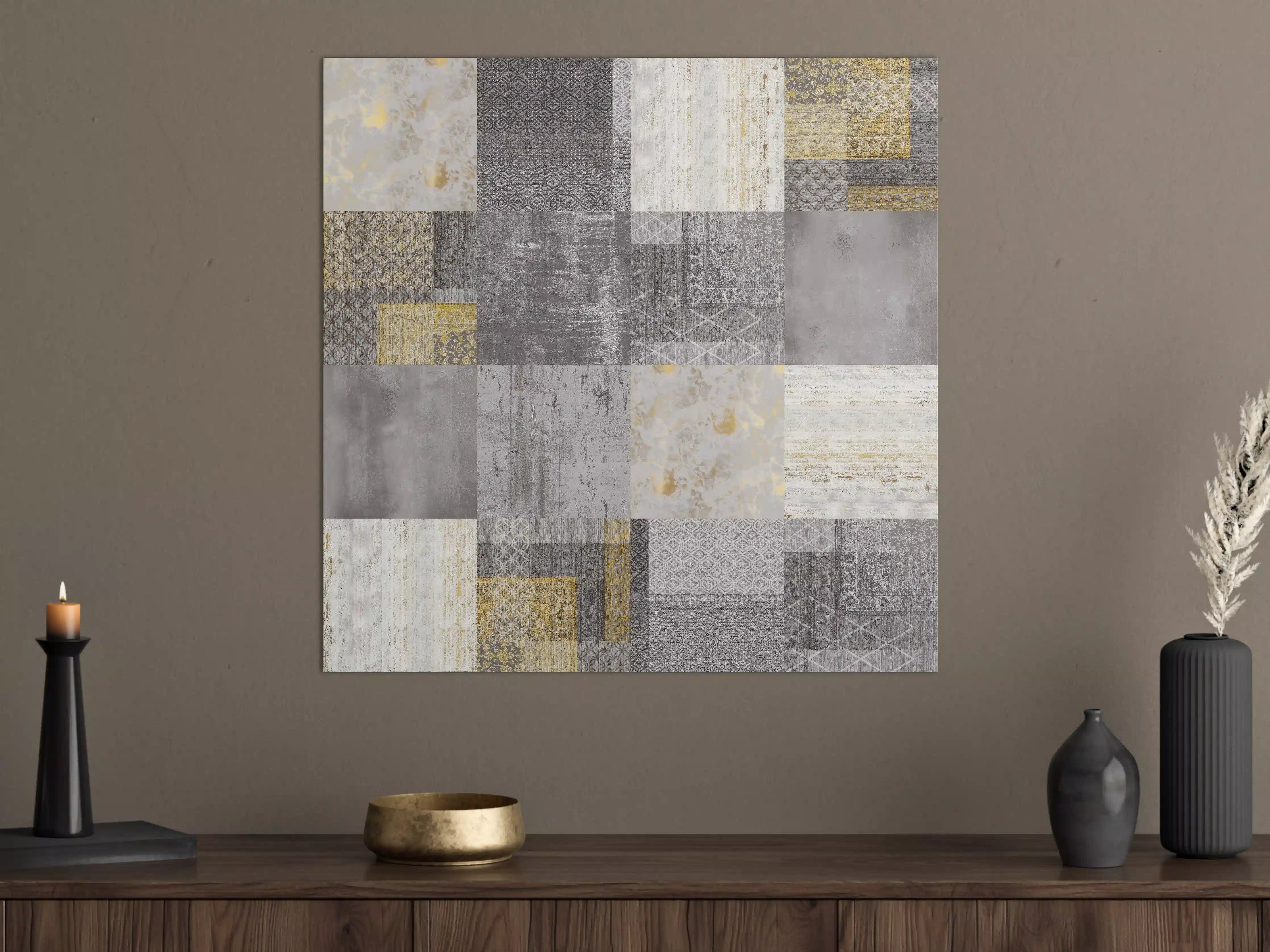 Große Wandbilder -  gräulich gelbes Patchwork