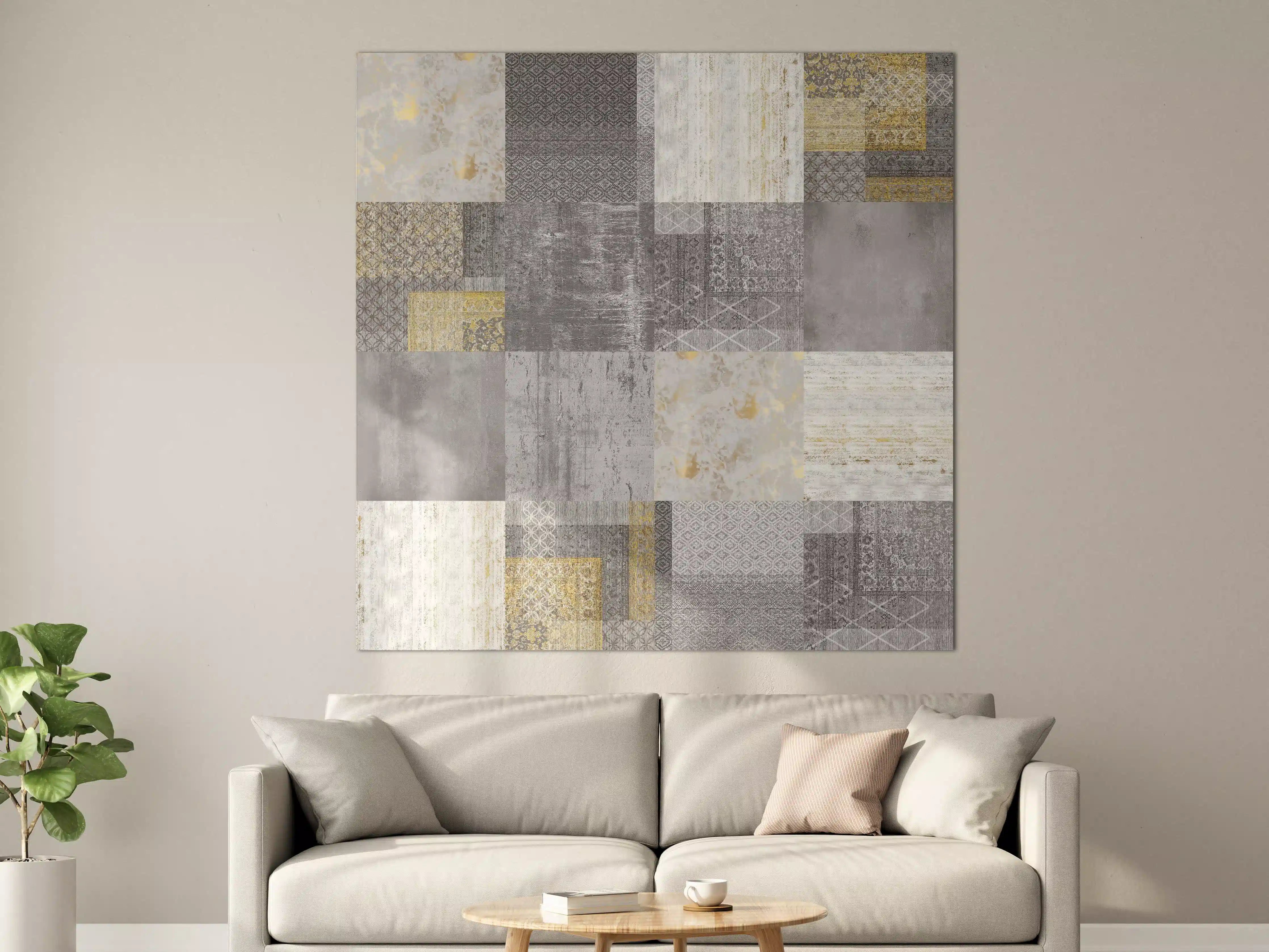 Große Wandbilder -  gräulich gelbes Patchwork