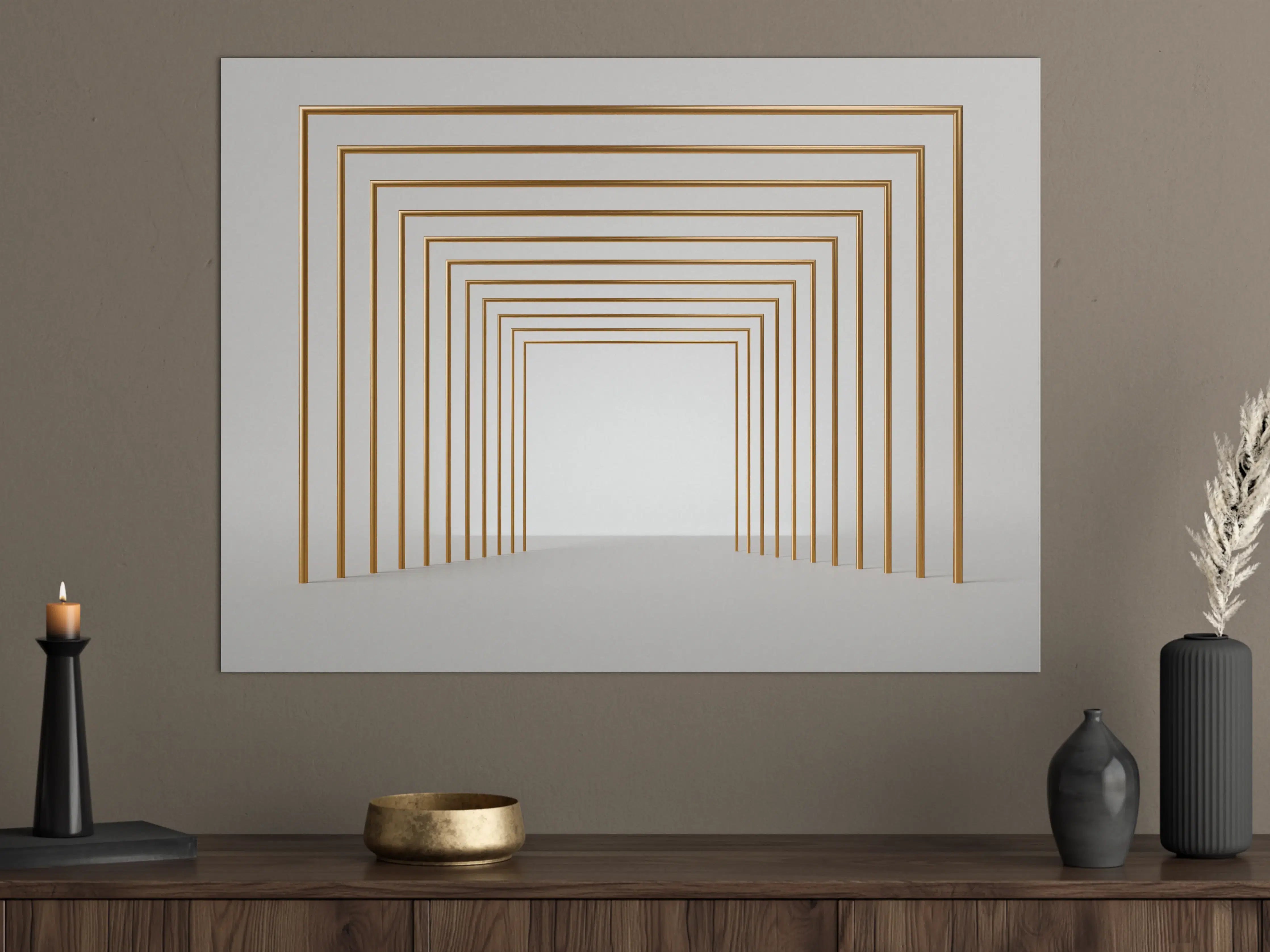 Große Wandbilder - 3D-Design eines Tunnels mit vergoldeten Stangen