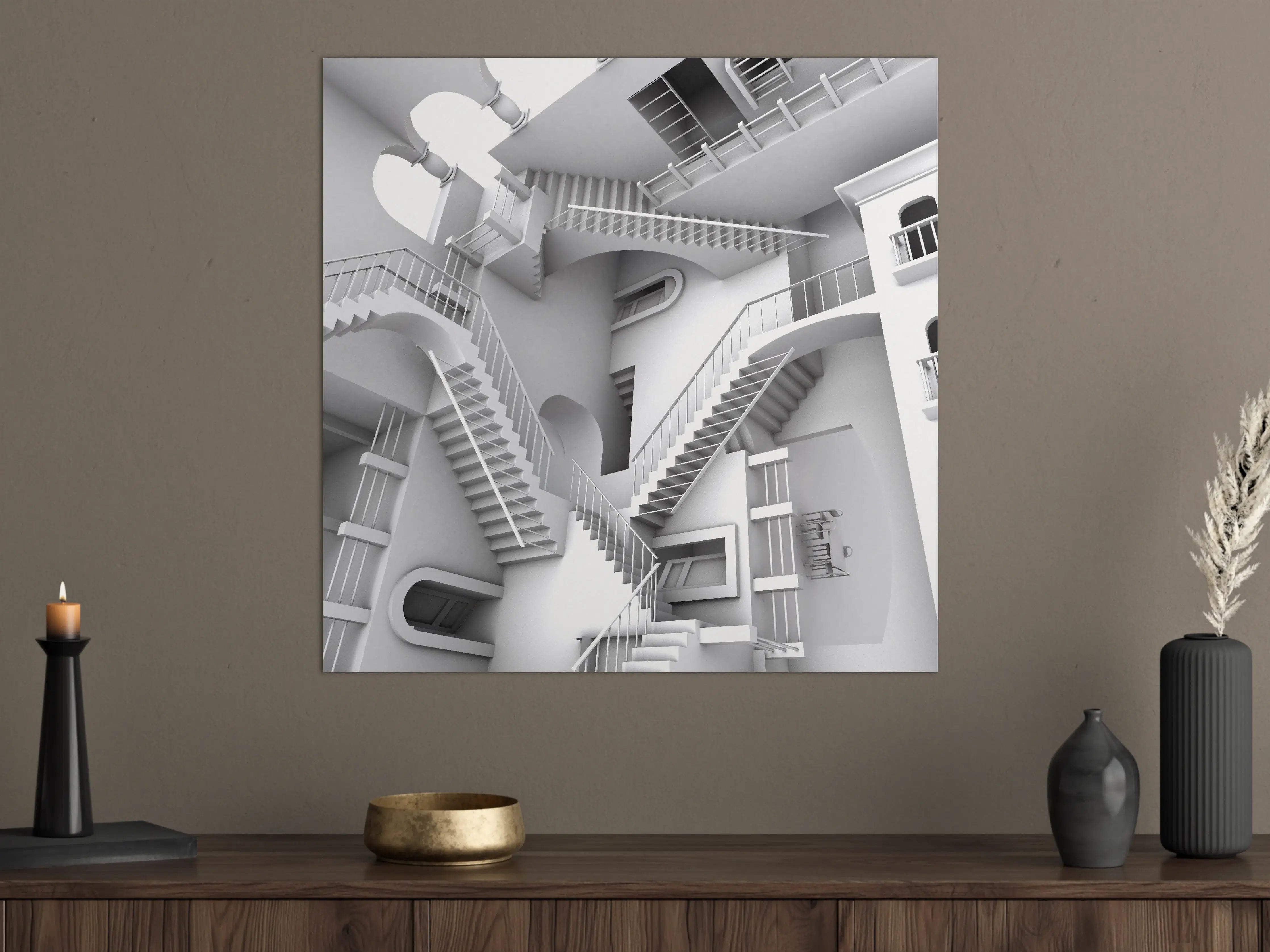 Große Wandbilder - 3D-Illustration einer von Escher inspirierten Treppe