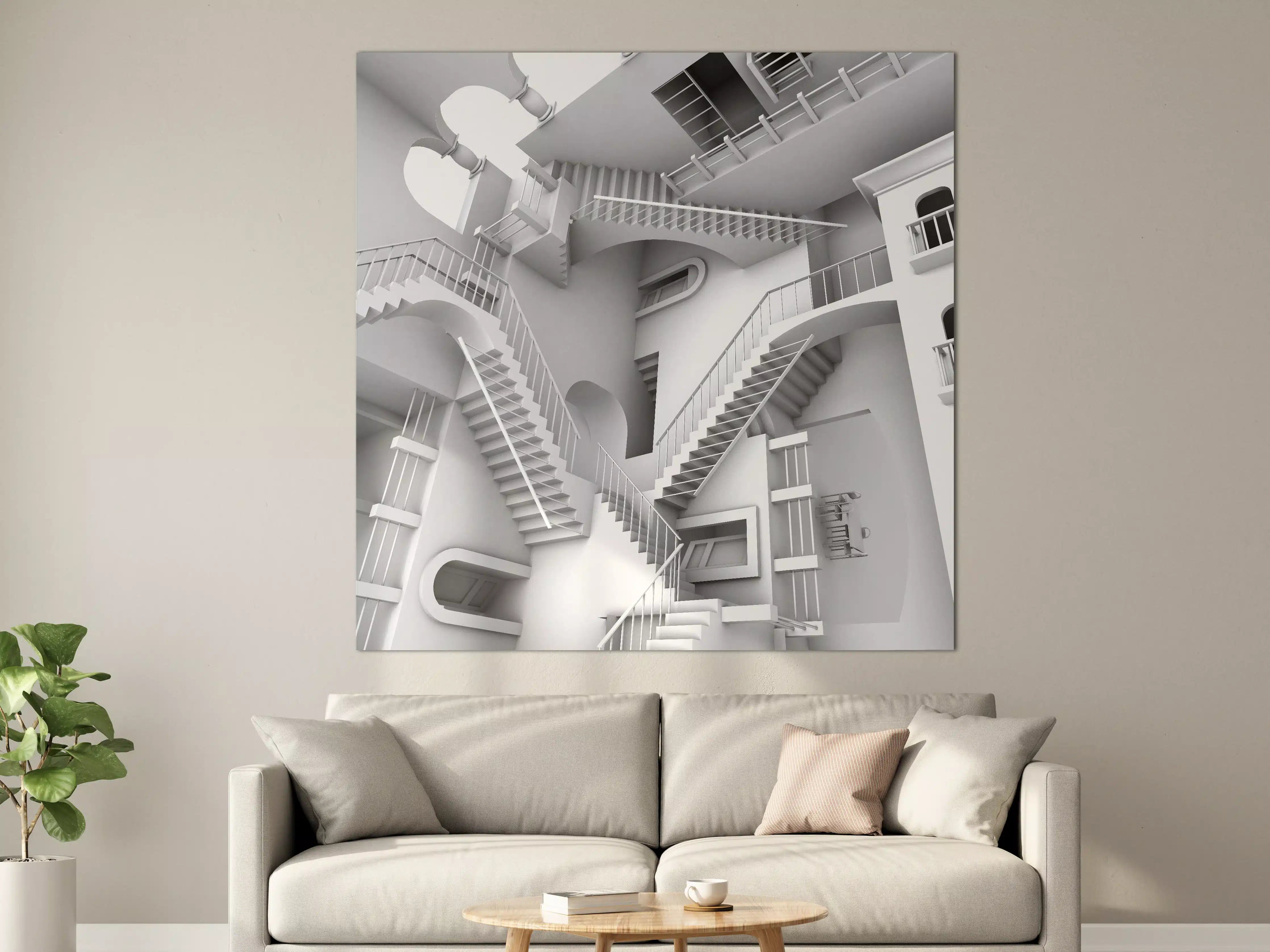 Große Wandbilder - 3D-Illustration einer von Escher inspirierten Treppe