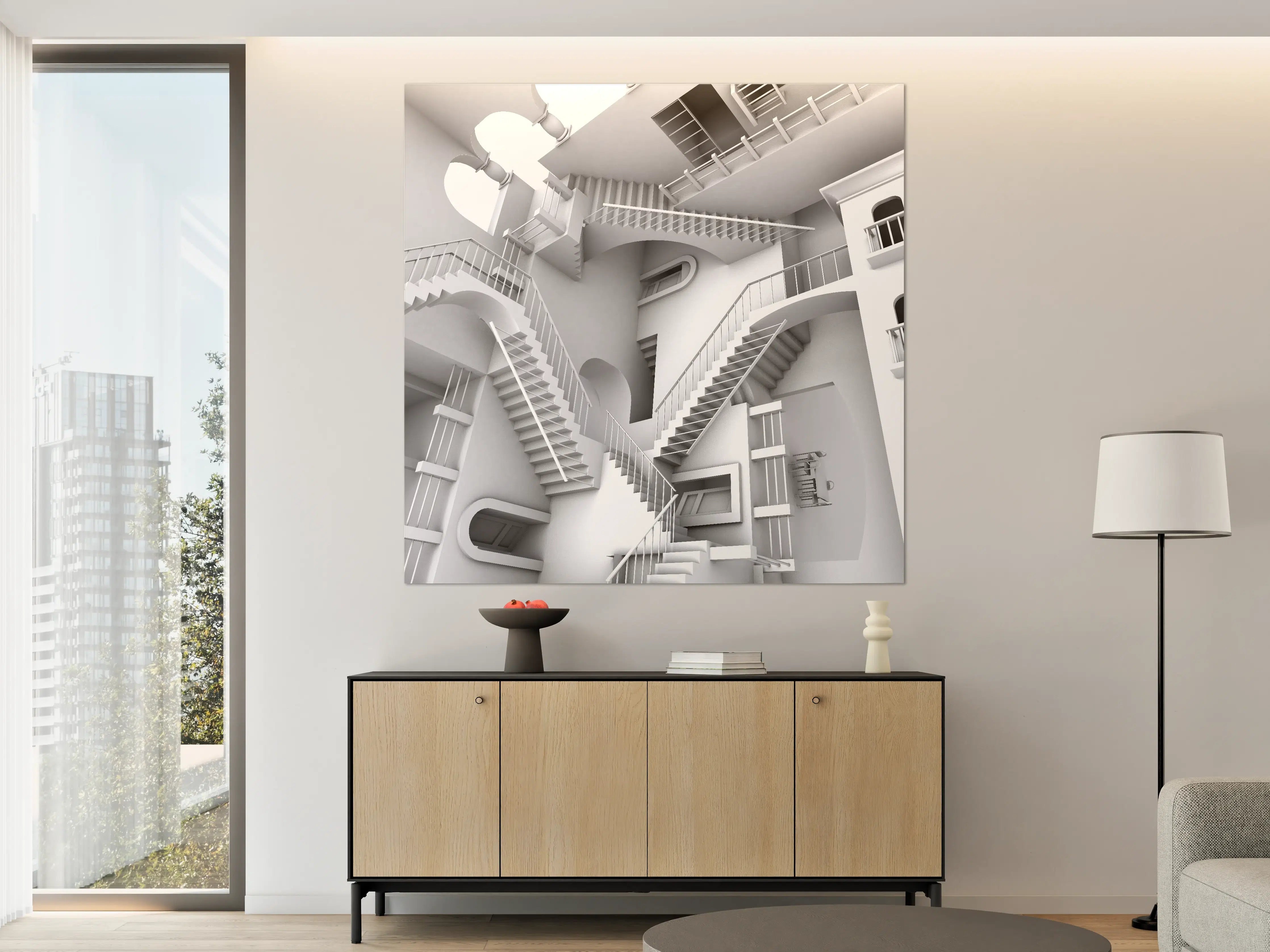 Große Wandbilder - 3D-Illustration einer von Escher inspirierten Treppe