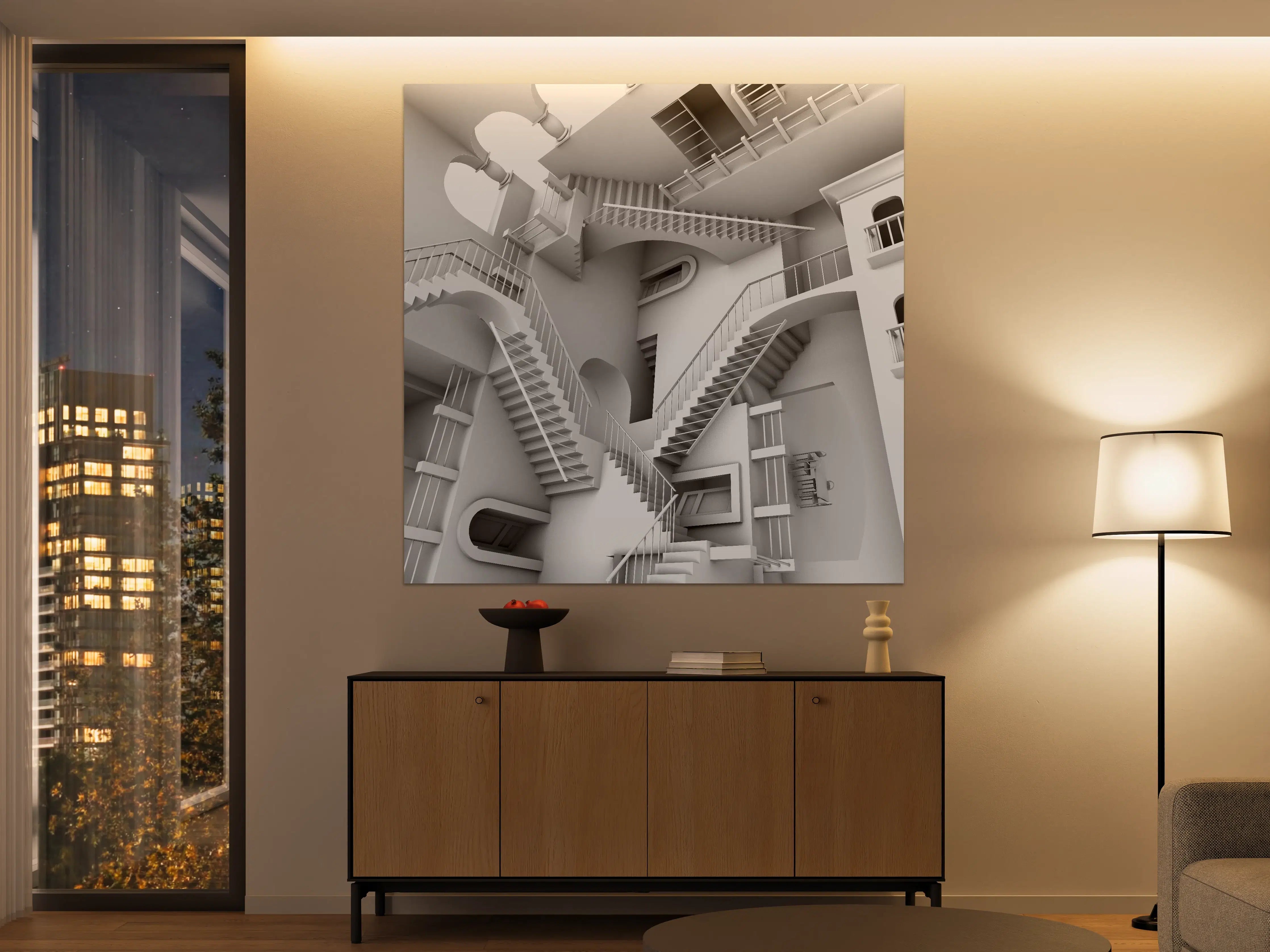 Große Wandbilder - 3D-Illustration einer von Escher inspirierten Treppe