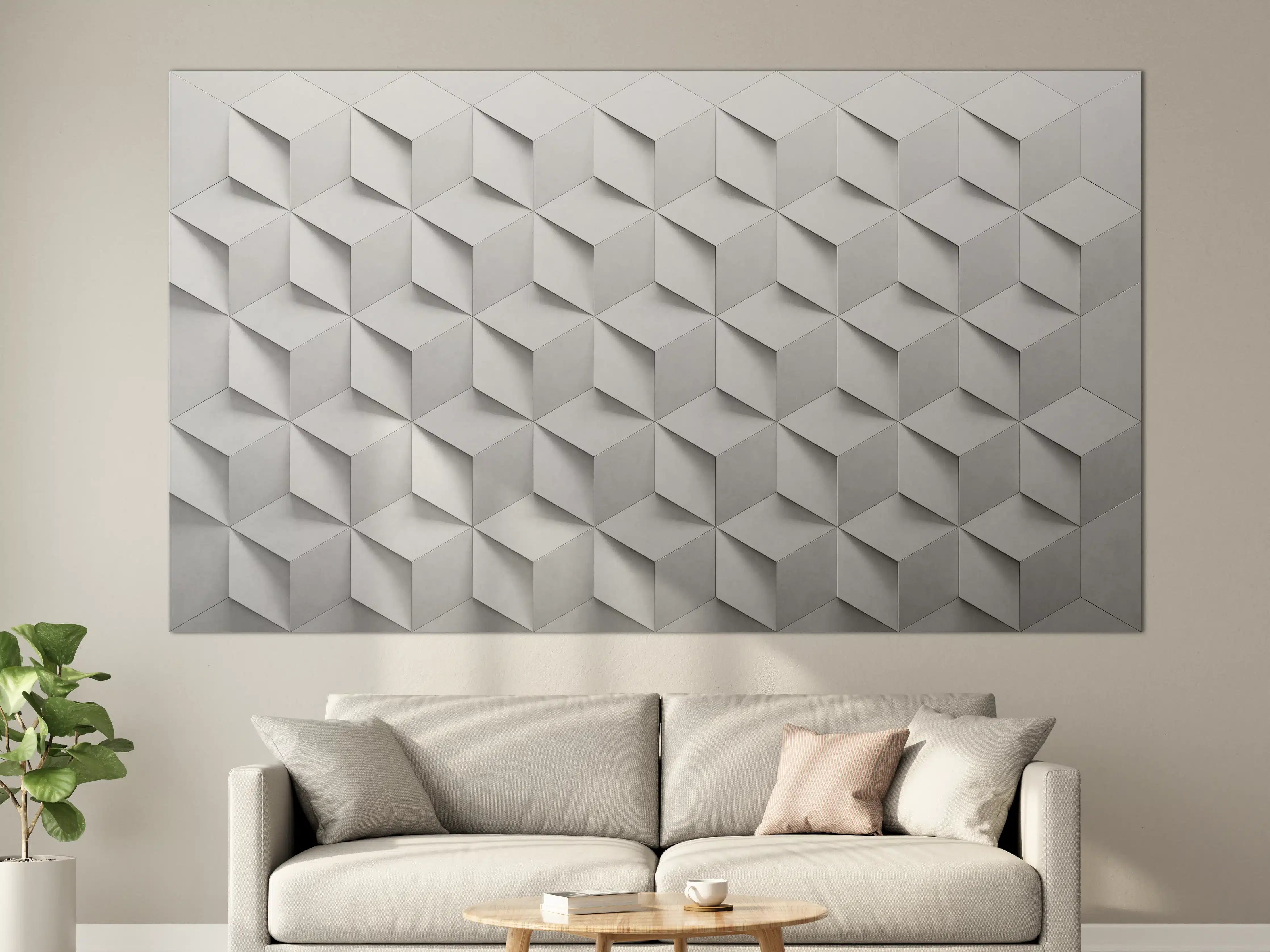 Große Wandbilder - 3D-Weiß-Grau-Wandtextur
