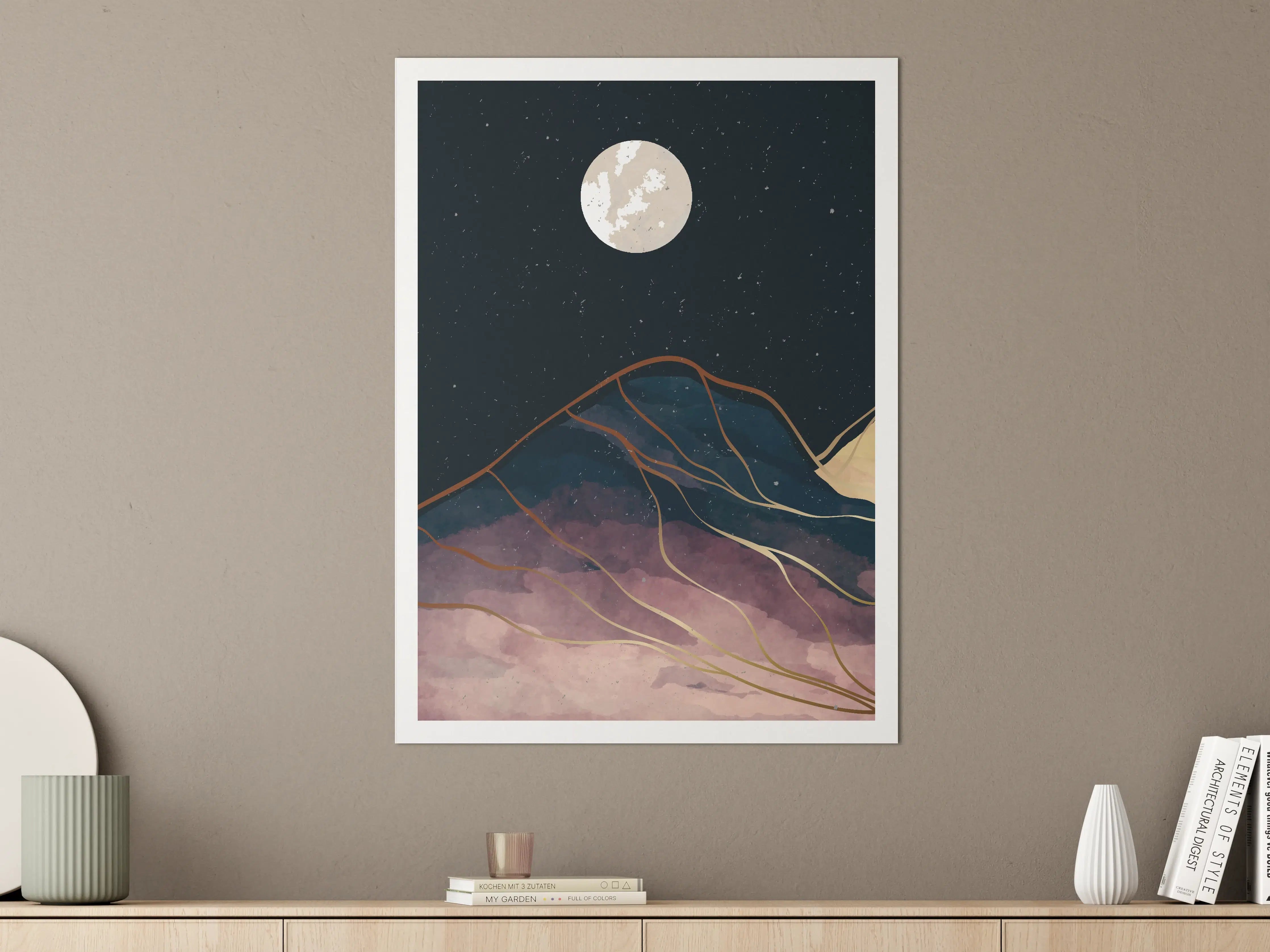 Große Wandbilder - Abendliche Berglandschaft bei Vollmond
